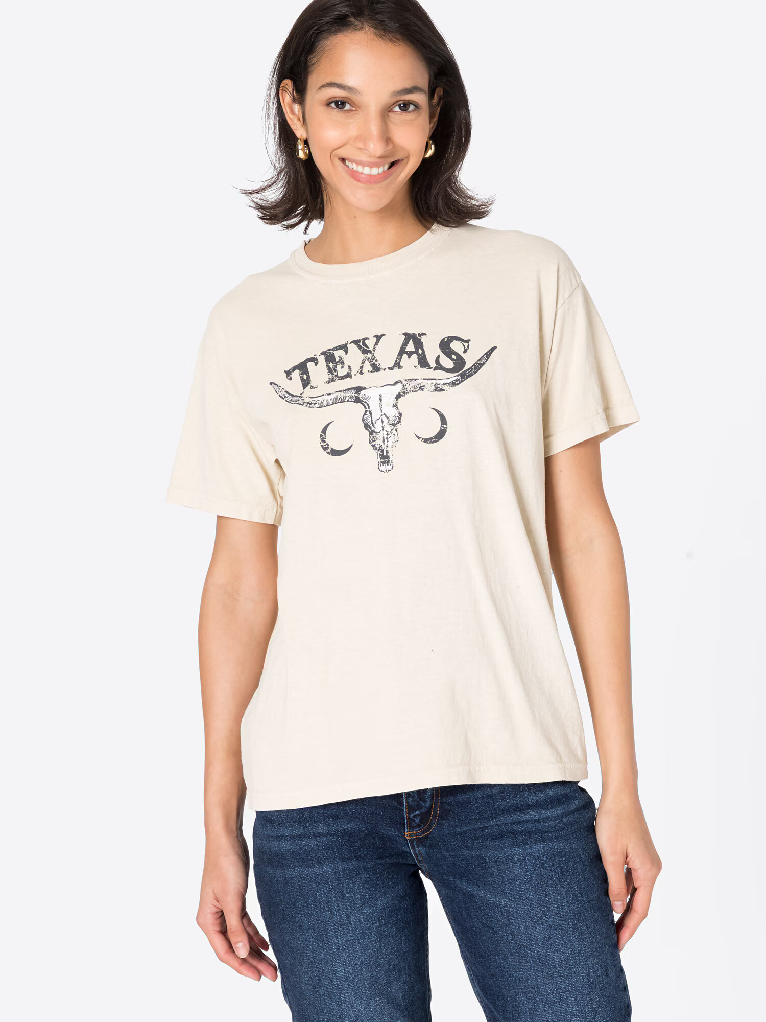 Nasty Gal Tricou supradimensional 'Texas' bej / negru / alb - Pled.ro