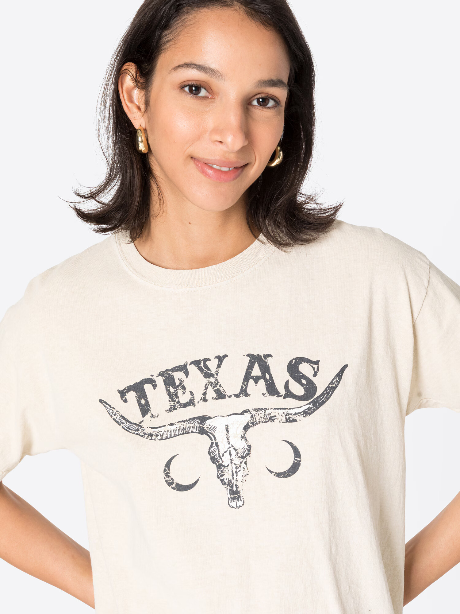 Nasty Gal Tricou supradimensional 'Texas' bej / negru / alb - Pled.ro