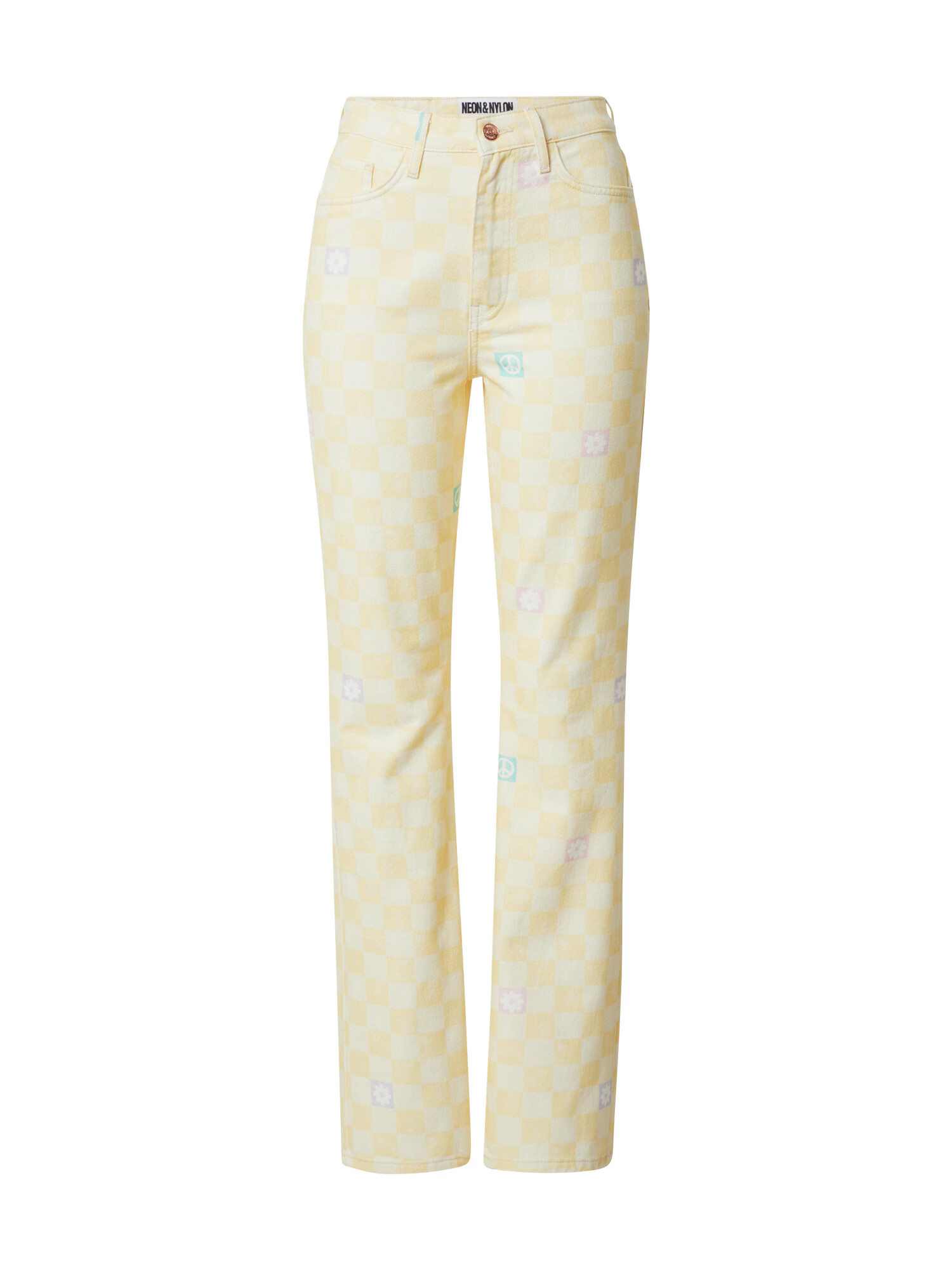 NEON & NYLON Pantaloni 'CRAY' turcoaz / galben deschis / mov pastel / alb murdar - Pled.ro