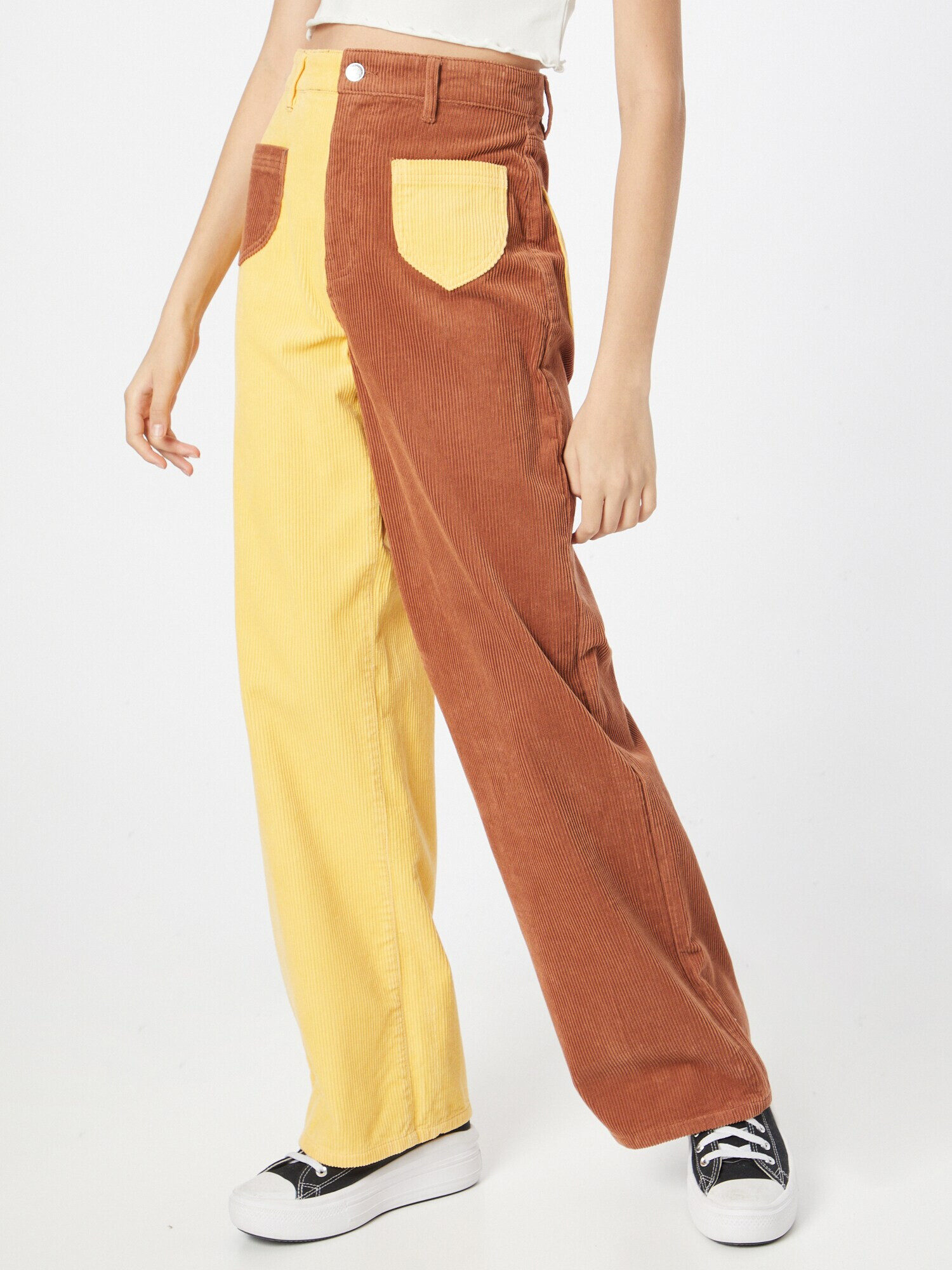 NEON & NYLON Pantaloni 'HOPE' maro / galben - Pled.ro