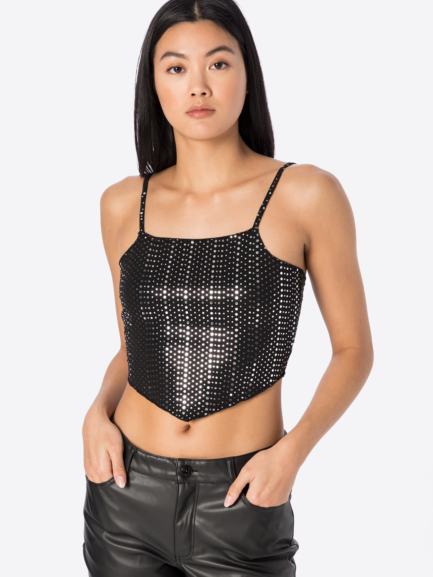 NEON & NYLON Top 'RICCA' negru / argintiu - Pled.ro