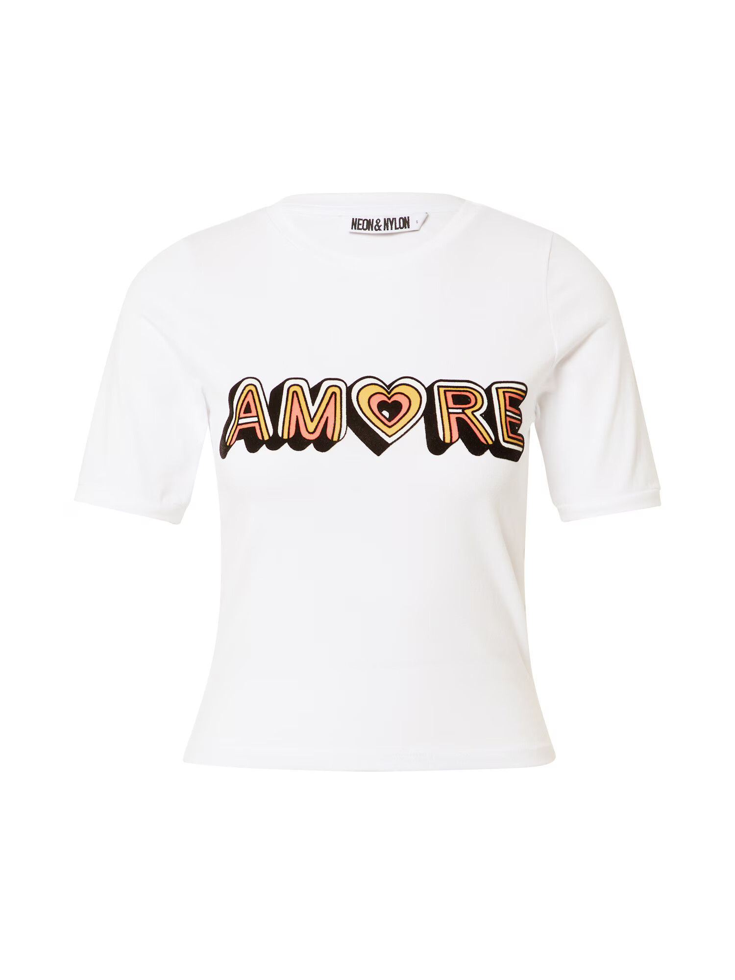 NEON & NYLON Tricou 'AMORE' portocaliu / corai / negru / alb - Pled.ro