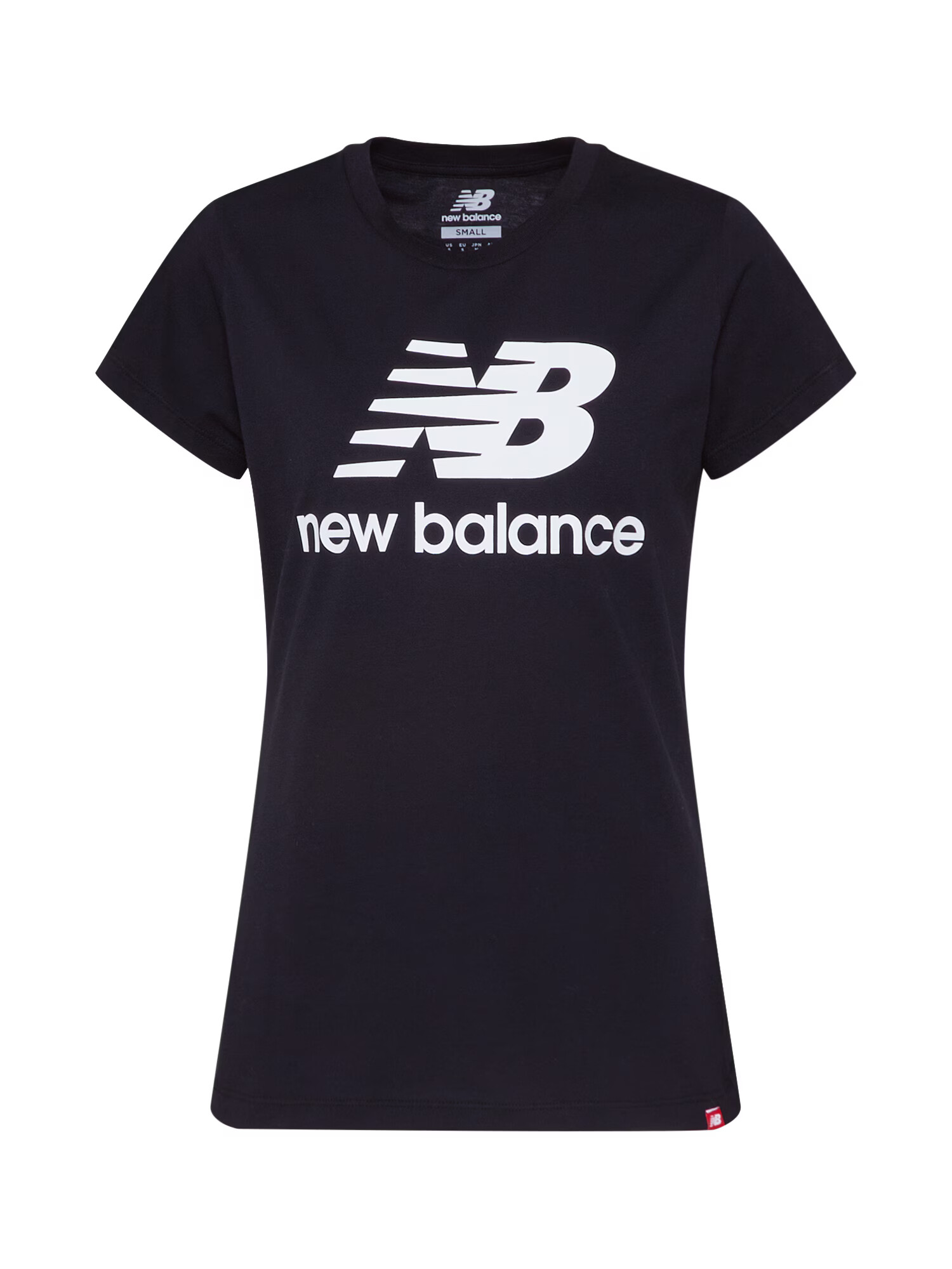 new balance Tricou 'Essentials Stacked Logo' negru / alb - Pled.ro