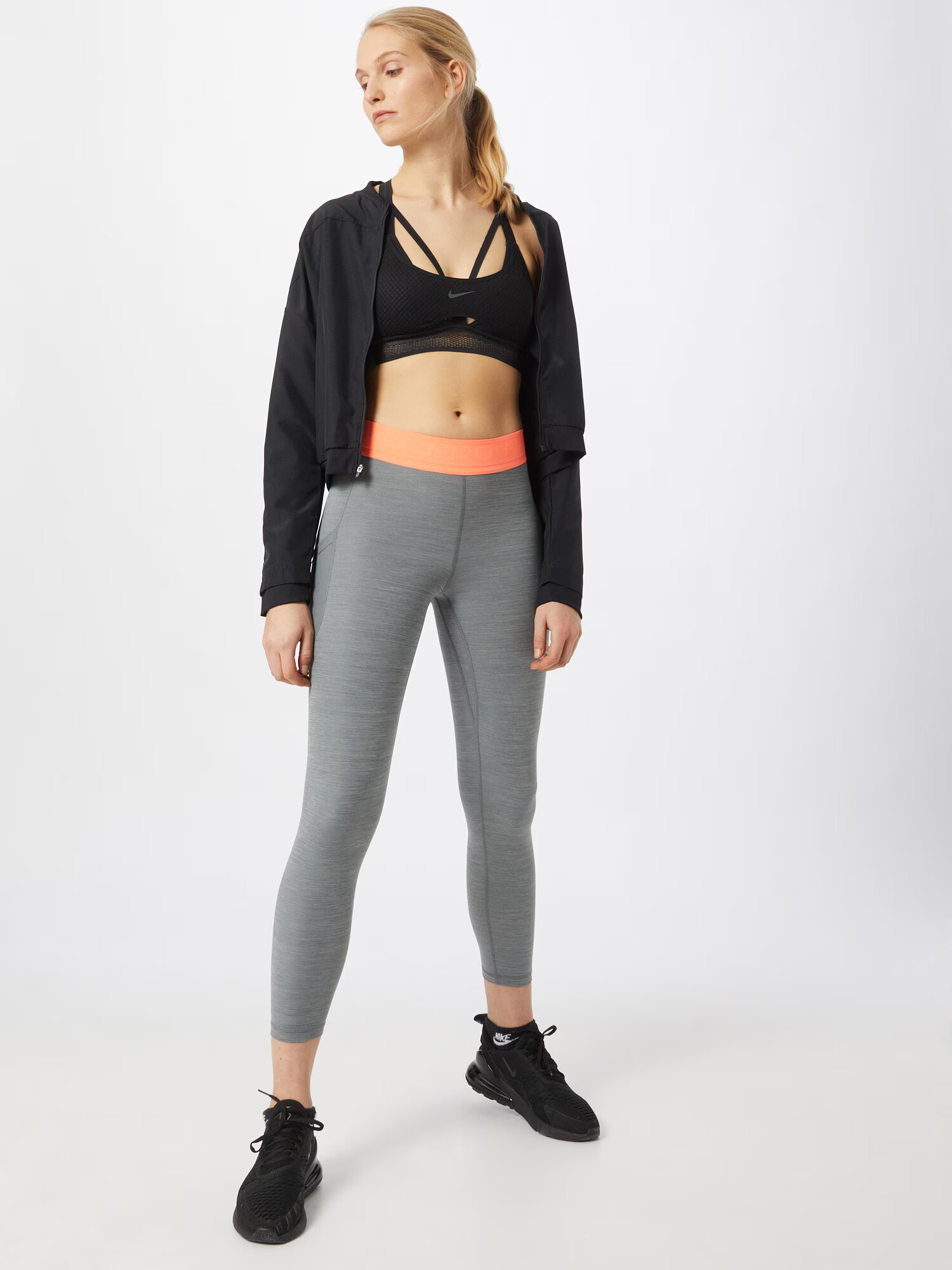 NIKE Pantaloni sport gri amestecat / portocaliu caisă / alb - Pled.ro