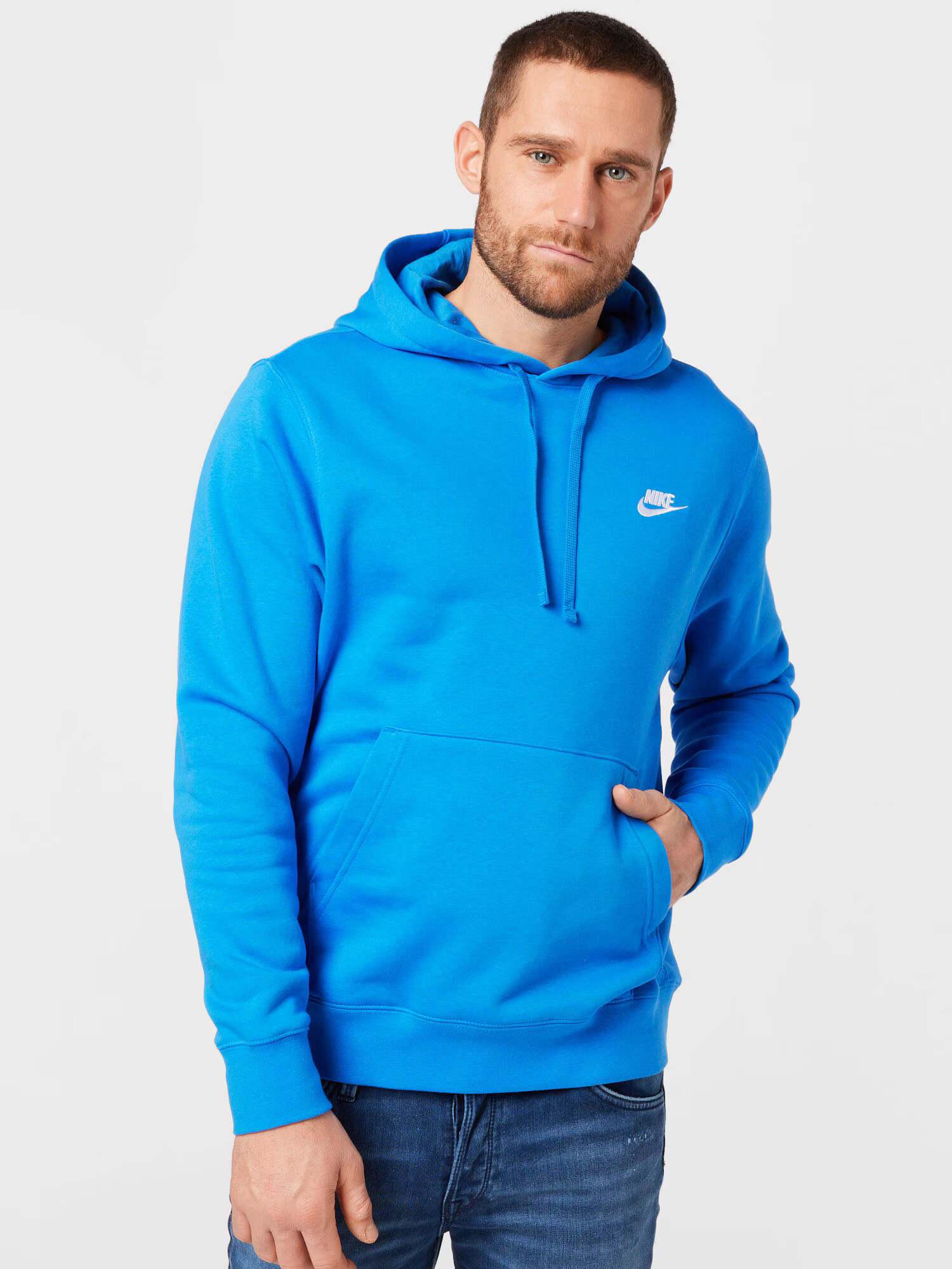 Nike Sportswear Bluză de molton 'Club Fleece' azuriu / alb - Pled.ro