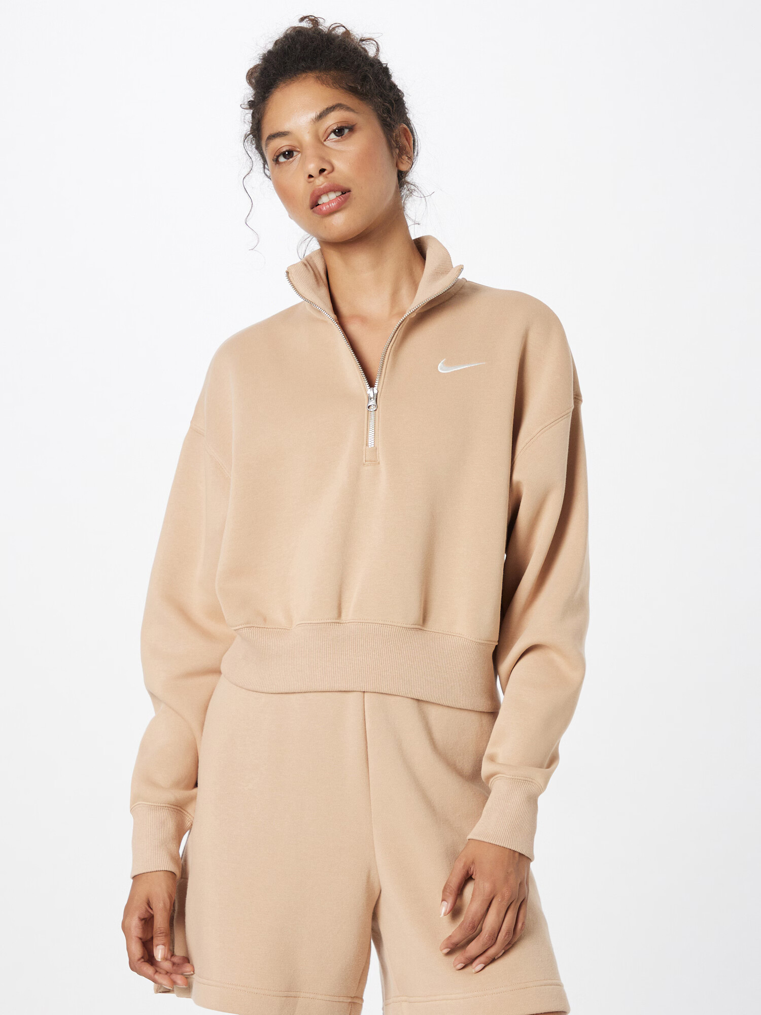 Nike Sportswear Bluză de molton bej / alb - Pled.ro