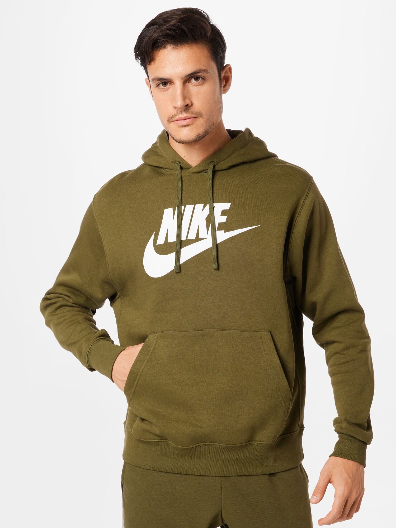 Nike Sportswear Bluză de molton 'Club Fleece' oliv / alb - Pled.ro