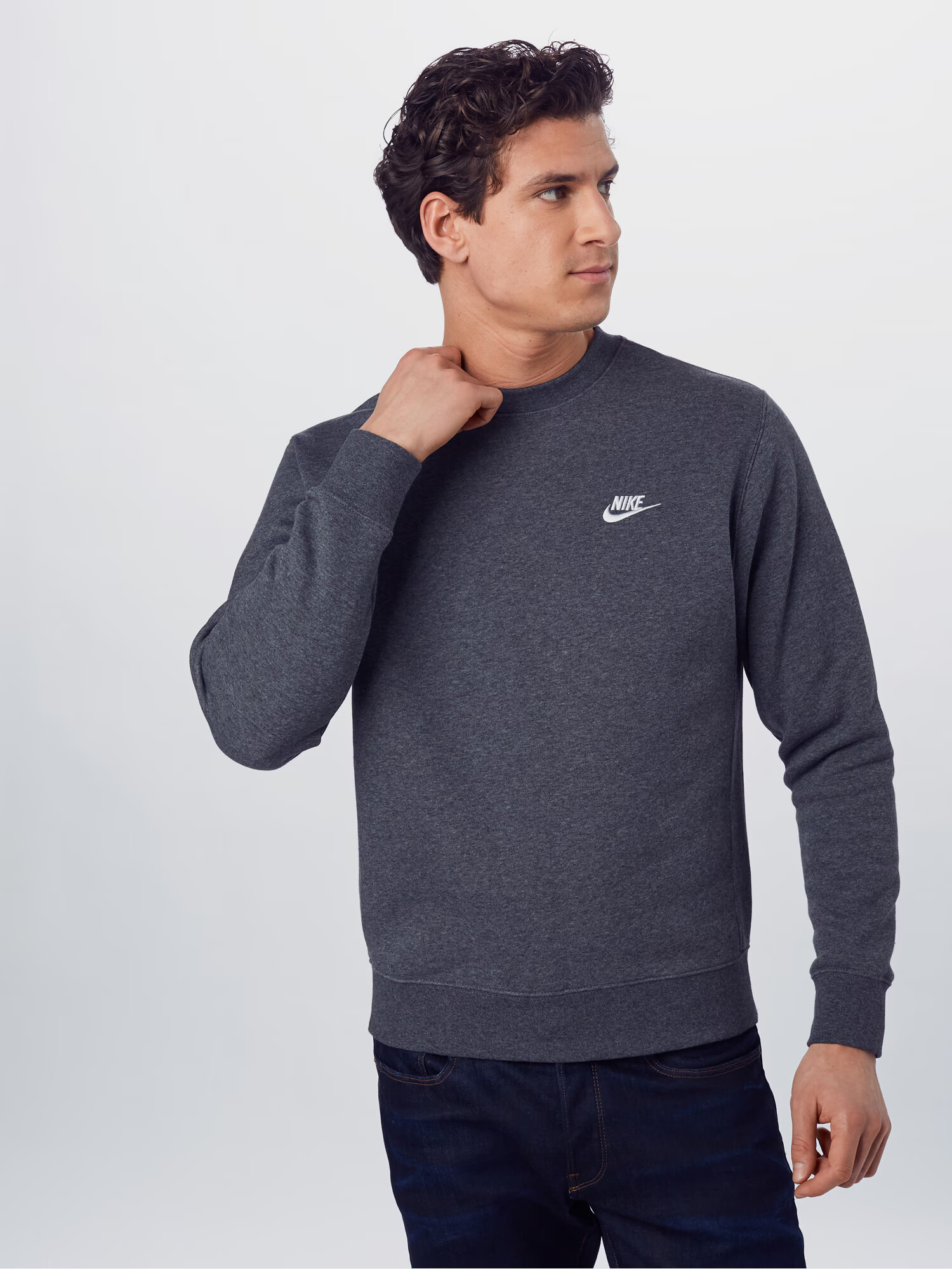 Nike Sportswear Bluză de molton 'Club Fleece' gri amestecat / alb - Pled.ro