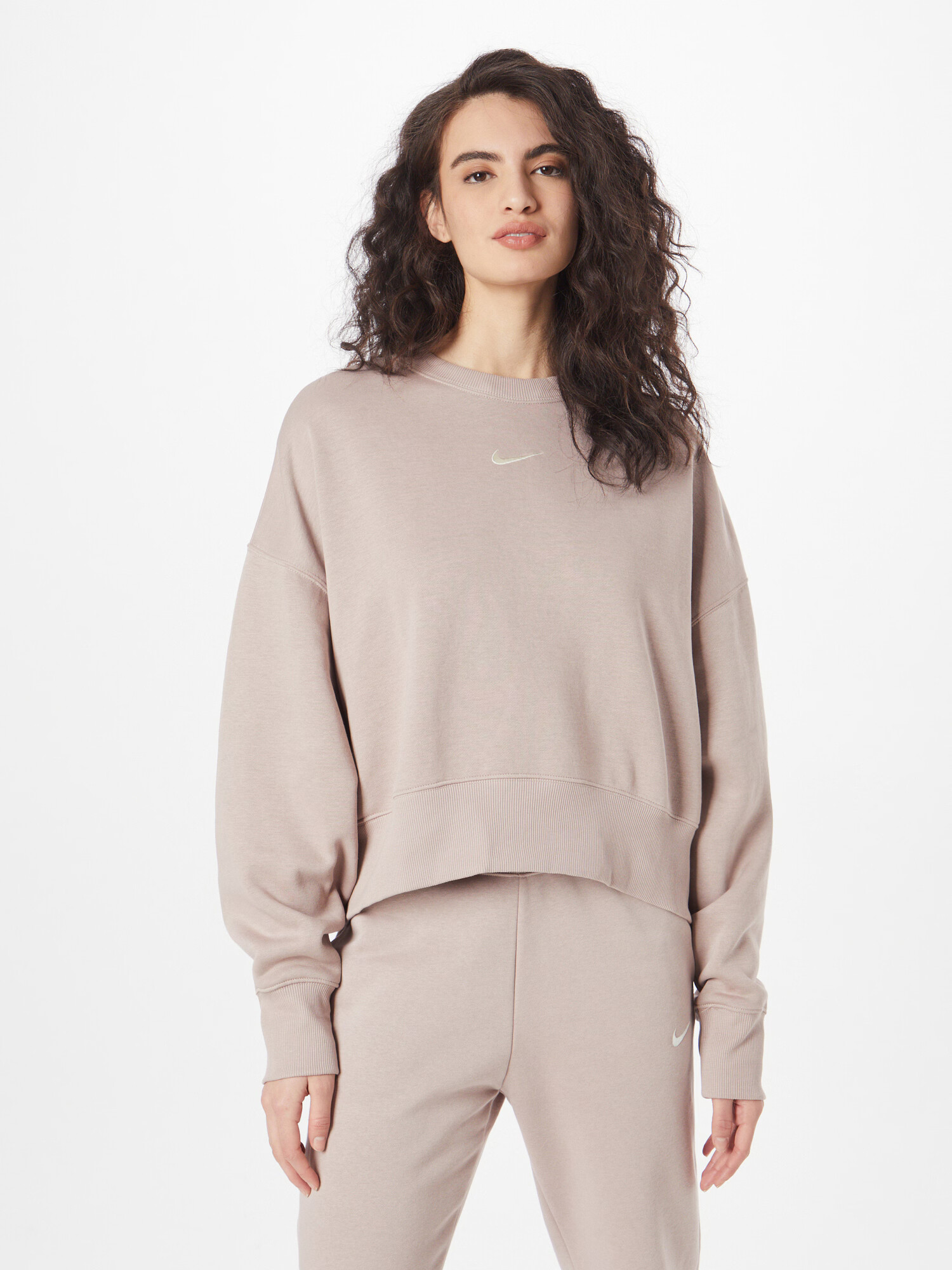 Nike Sportswear Bluză de molton 'Phoenix Fleece' gri taupe / alb - Pled.ro