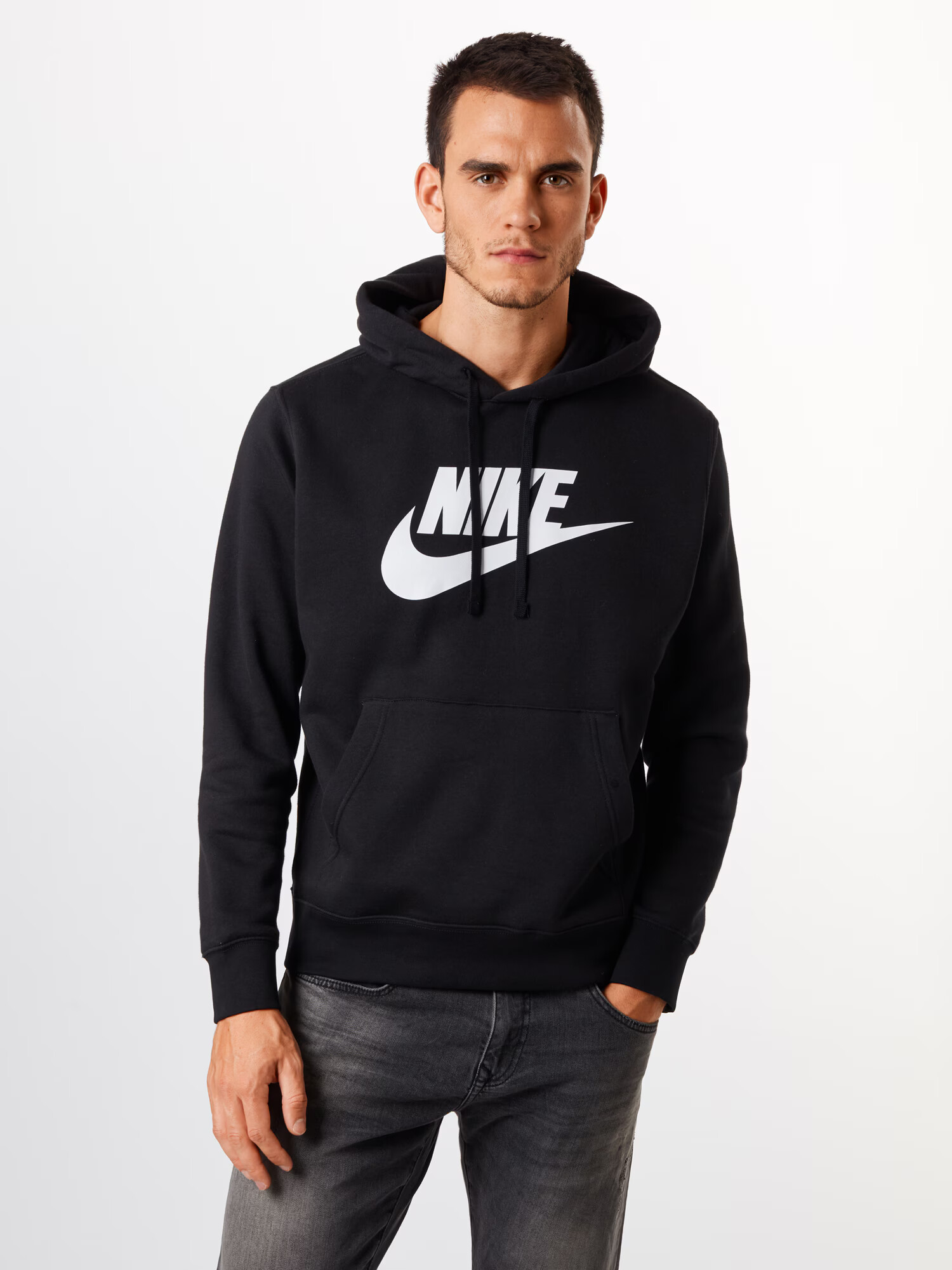 Nike Sportswear Bluză de molton 'Club Fleece' negru / alb - Pled.ro