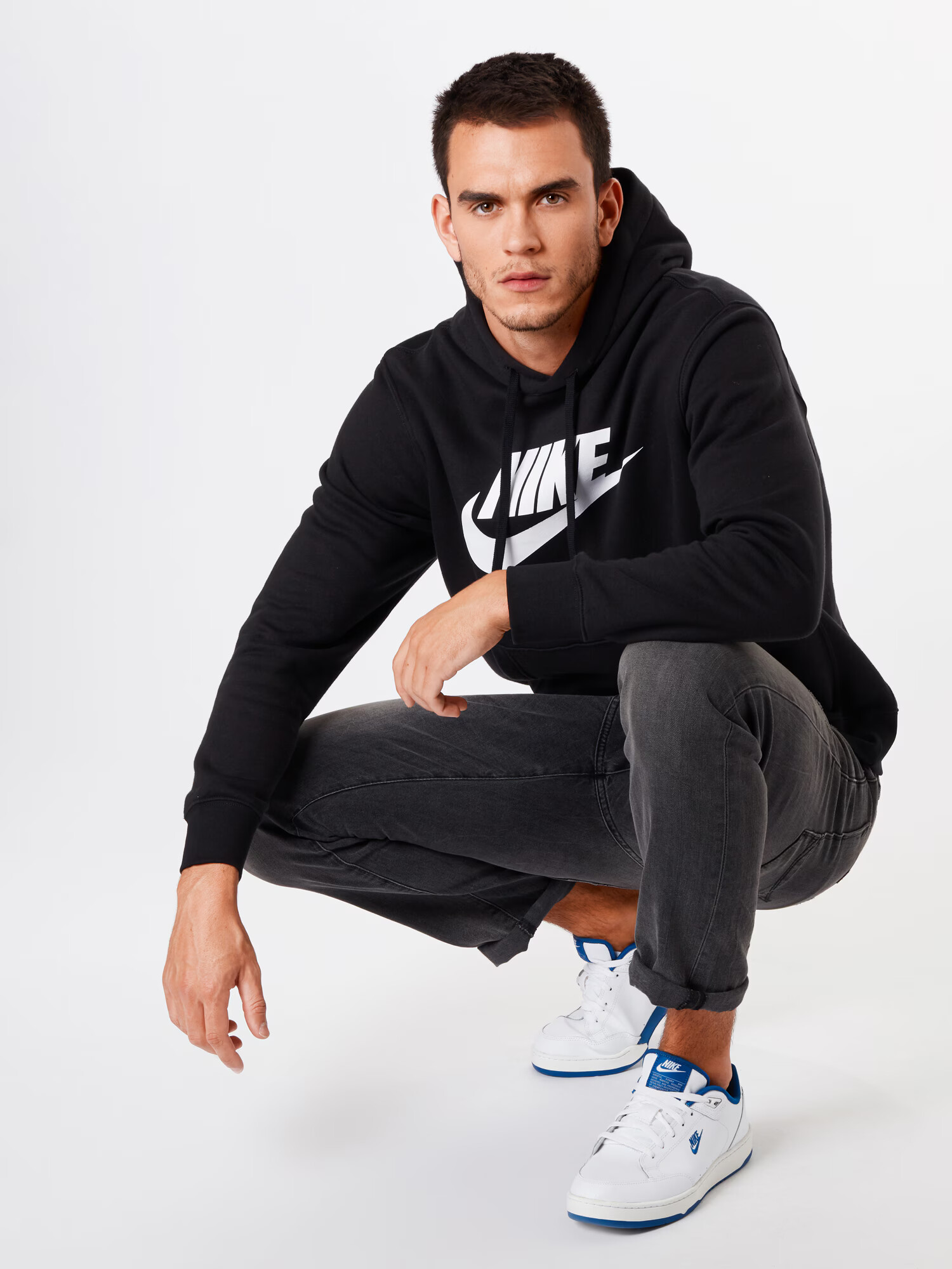 Nike Sportswear Bluză de molton 'Club Fleece' negru / alb - Pled.ro