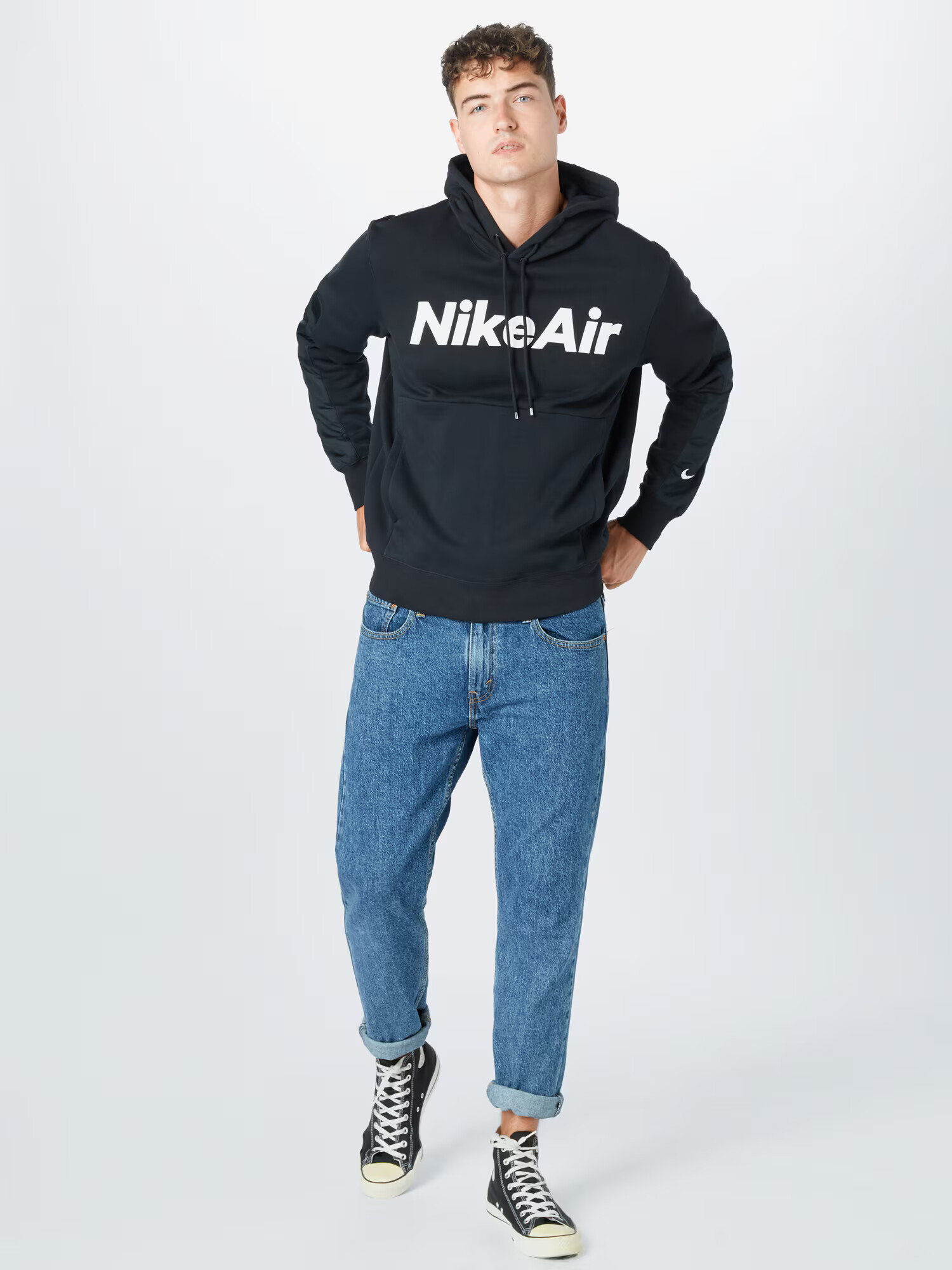 Nike Sportswear Bluză de molton negru / alb - Pled.ro