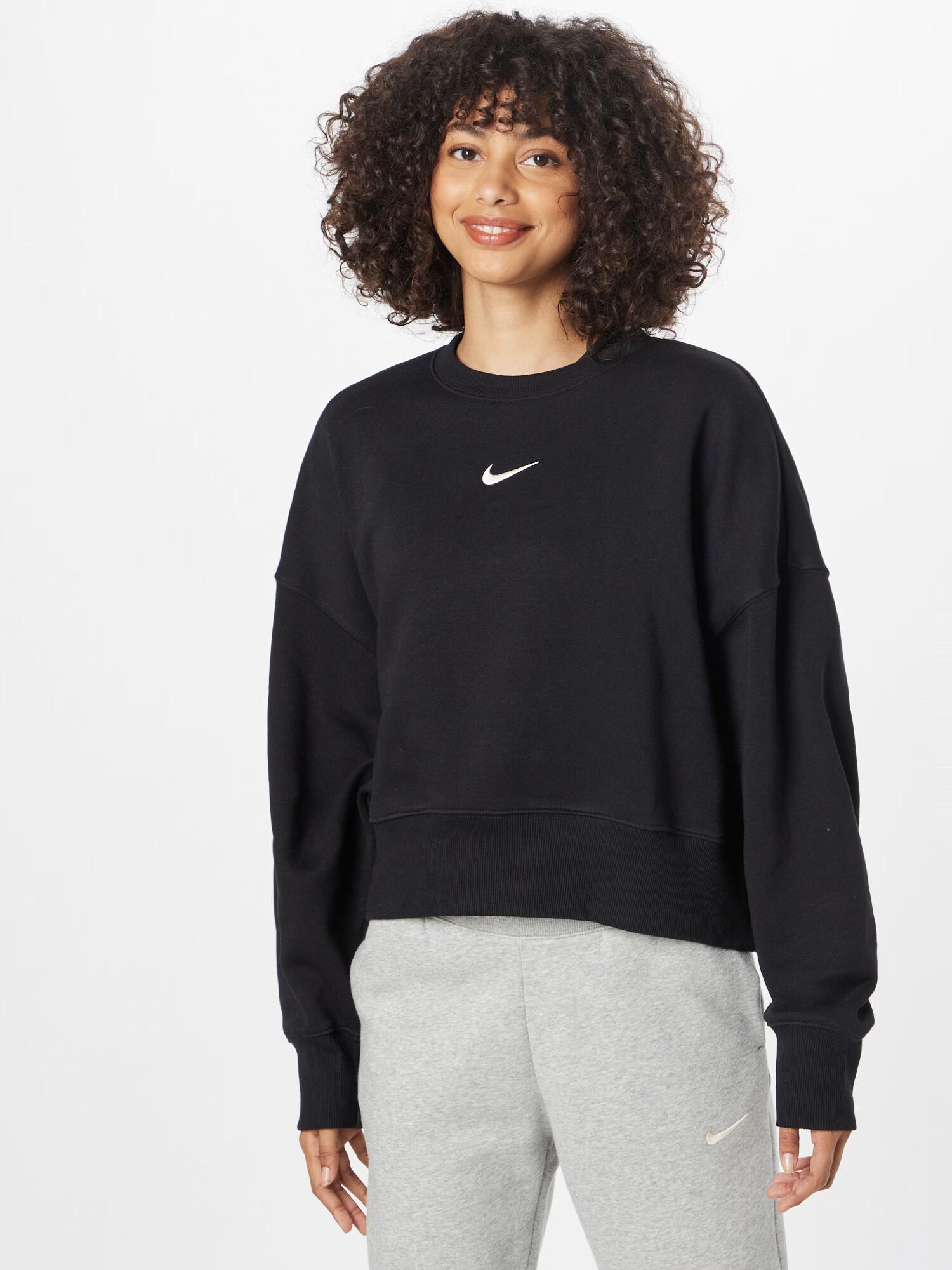 Nike Sportswear Bluză de molton 'Phoenix Fleece' negru / alb - Pled.ro