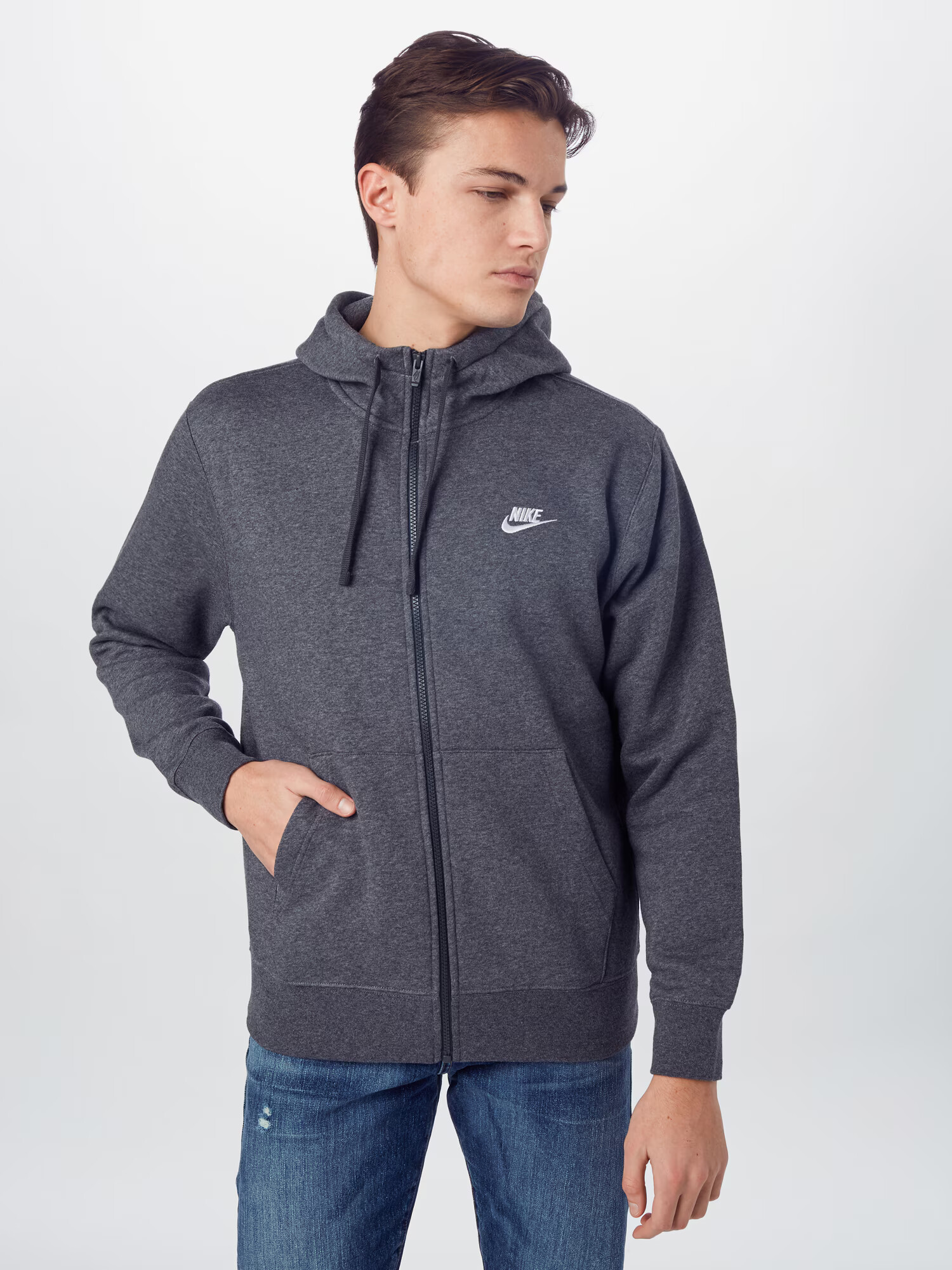 Nike Sportswear Hanorac 'Club Fleece' gri închis / alb - Pled.ro