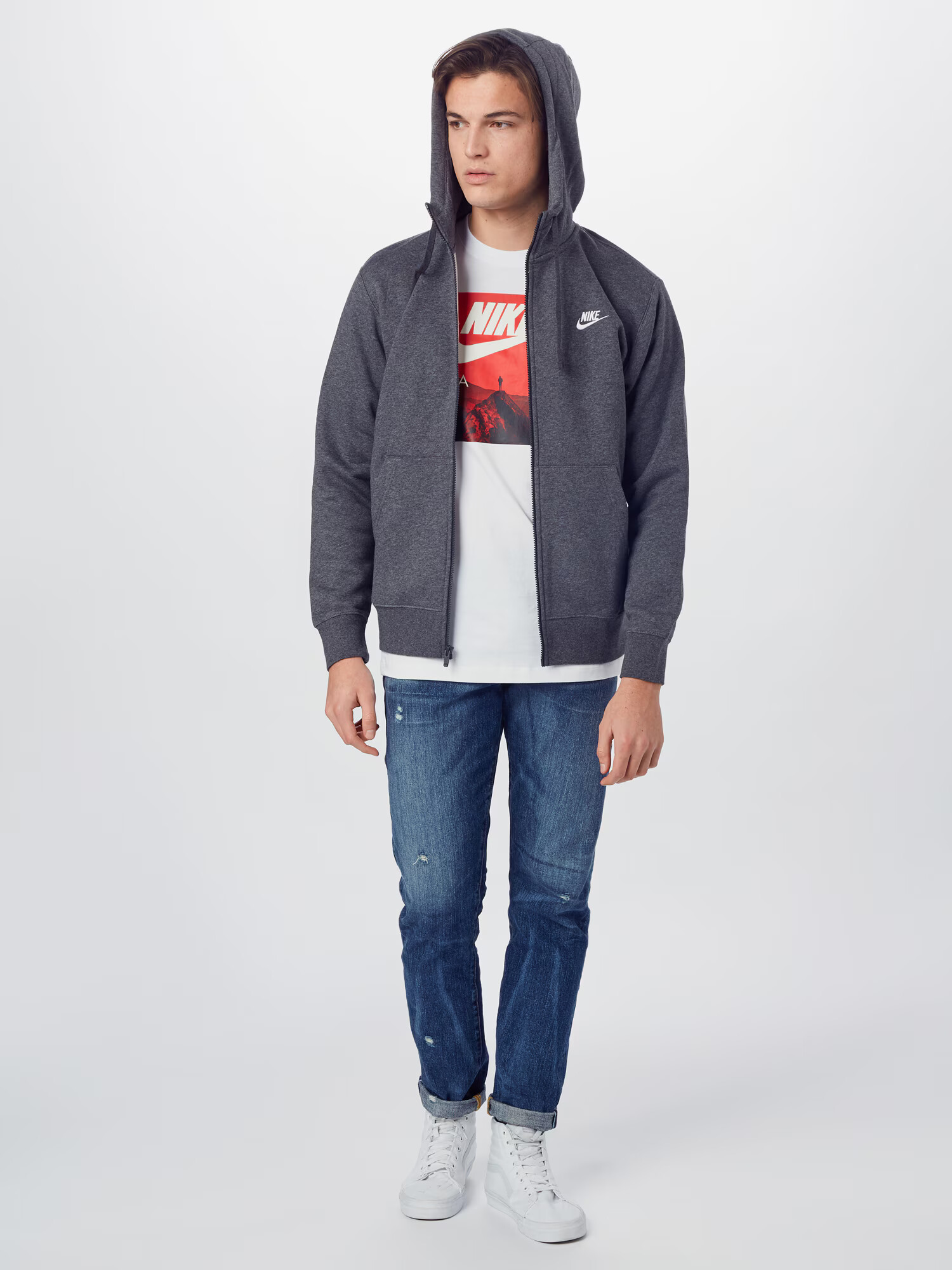 Nike Sportswear Hanorac 'Club Fleece' gri închis / alb - Pled.ro