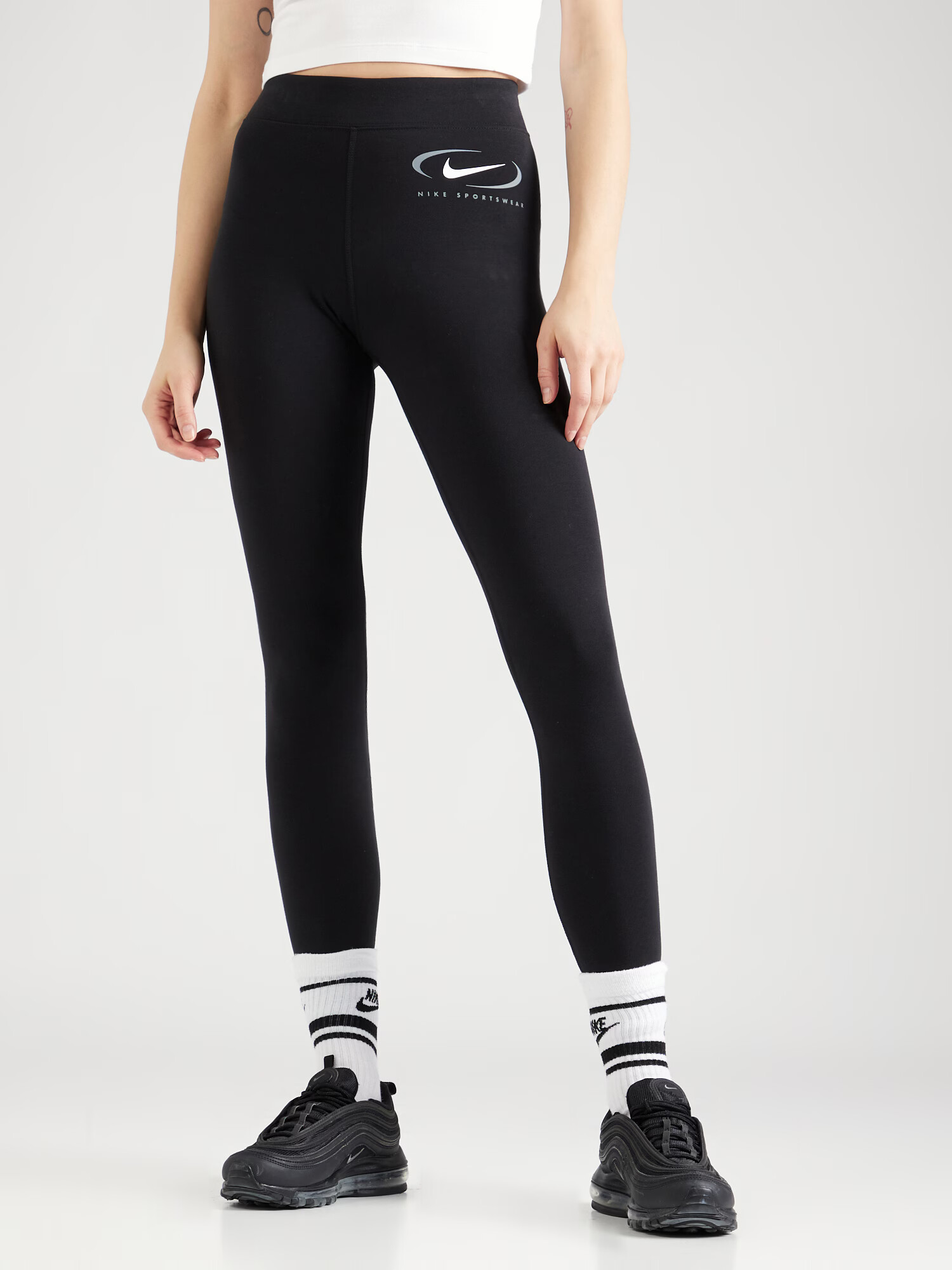 Nike Sportswear Leggings 'Swoosh' negru / alb - Pled.ro