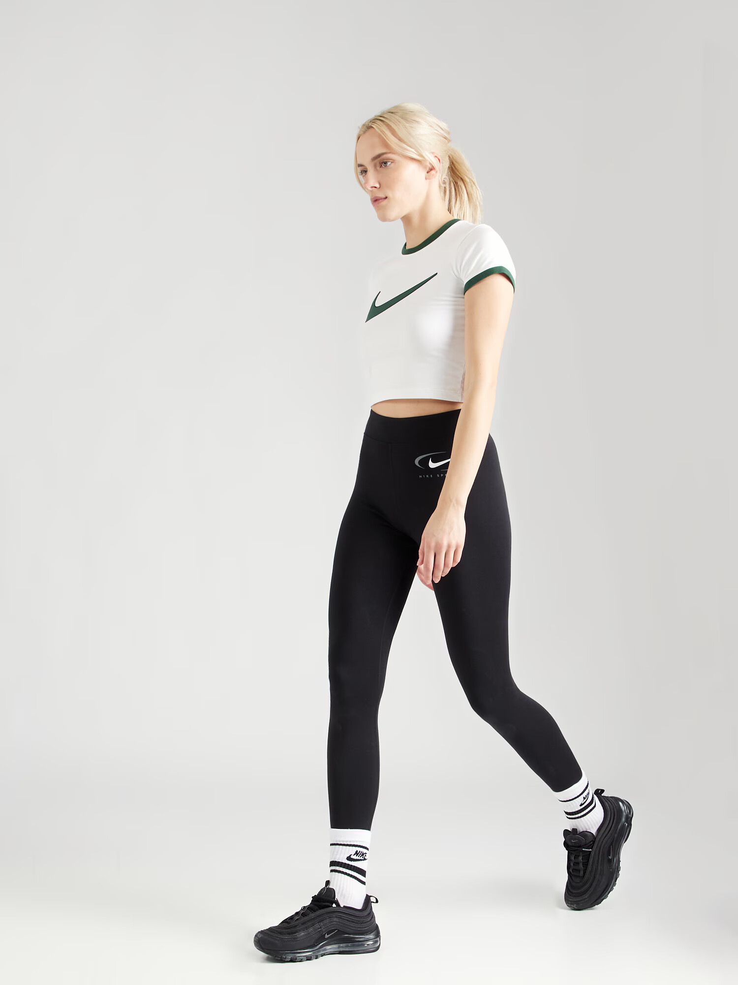 Nike Sportswear Leggings 'Swoosh' negru / alb - Pled.ro