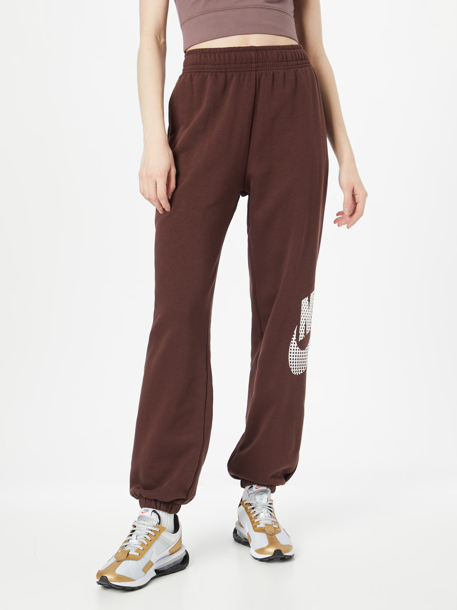 Nike Sportswear Pantaloni ciocolatiu / alb - Pled.ro