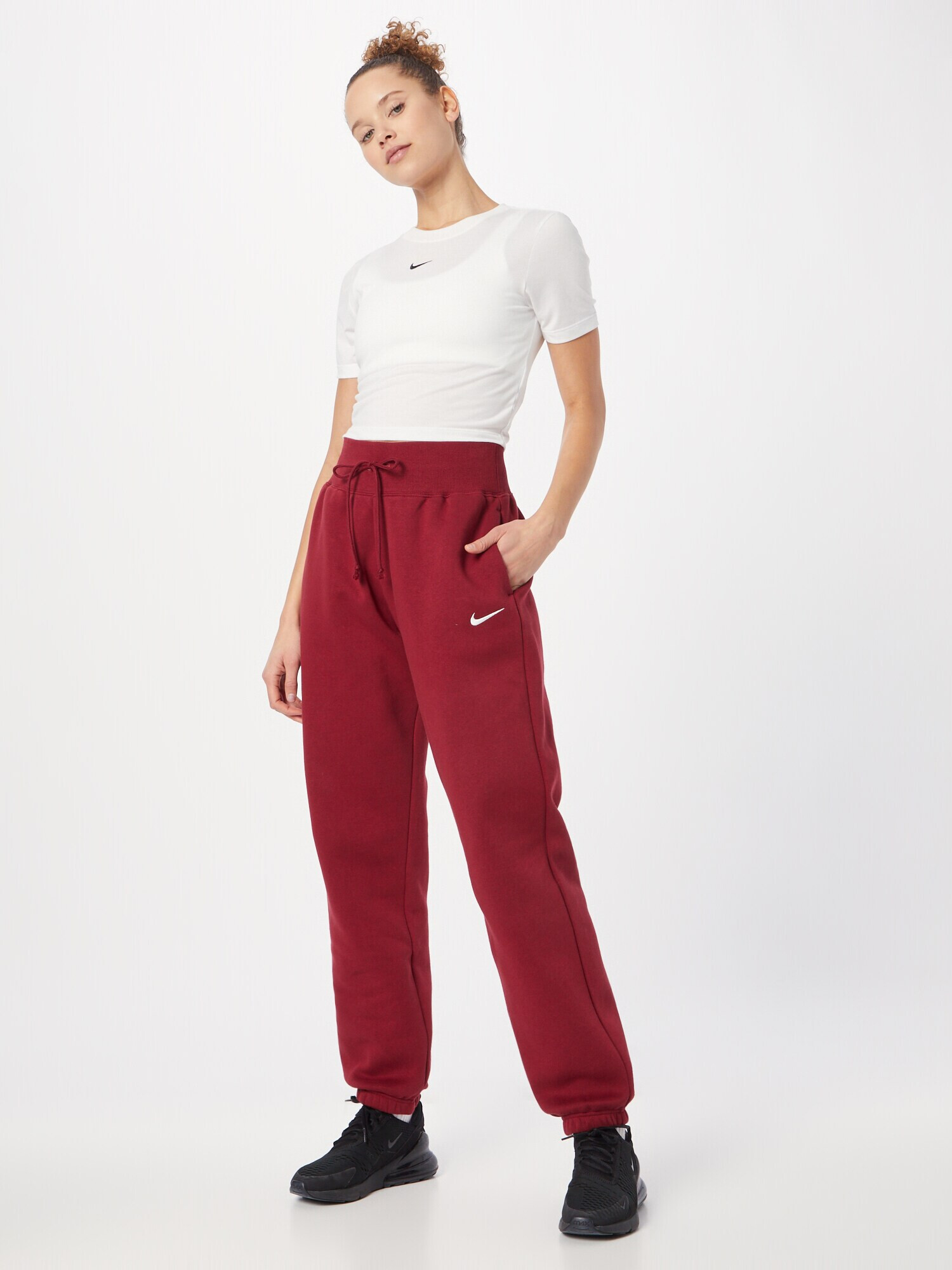 Nike Sportswear Pantaloni 'PHOENIX FLEECE' roșu vin / alb - Pled.ro