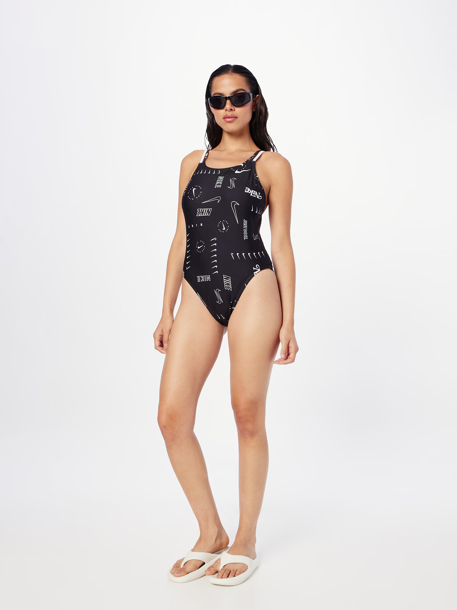 Nike Swim Costum de baie sport negru / alb - Pled.ro