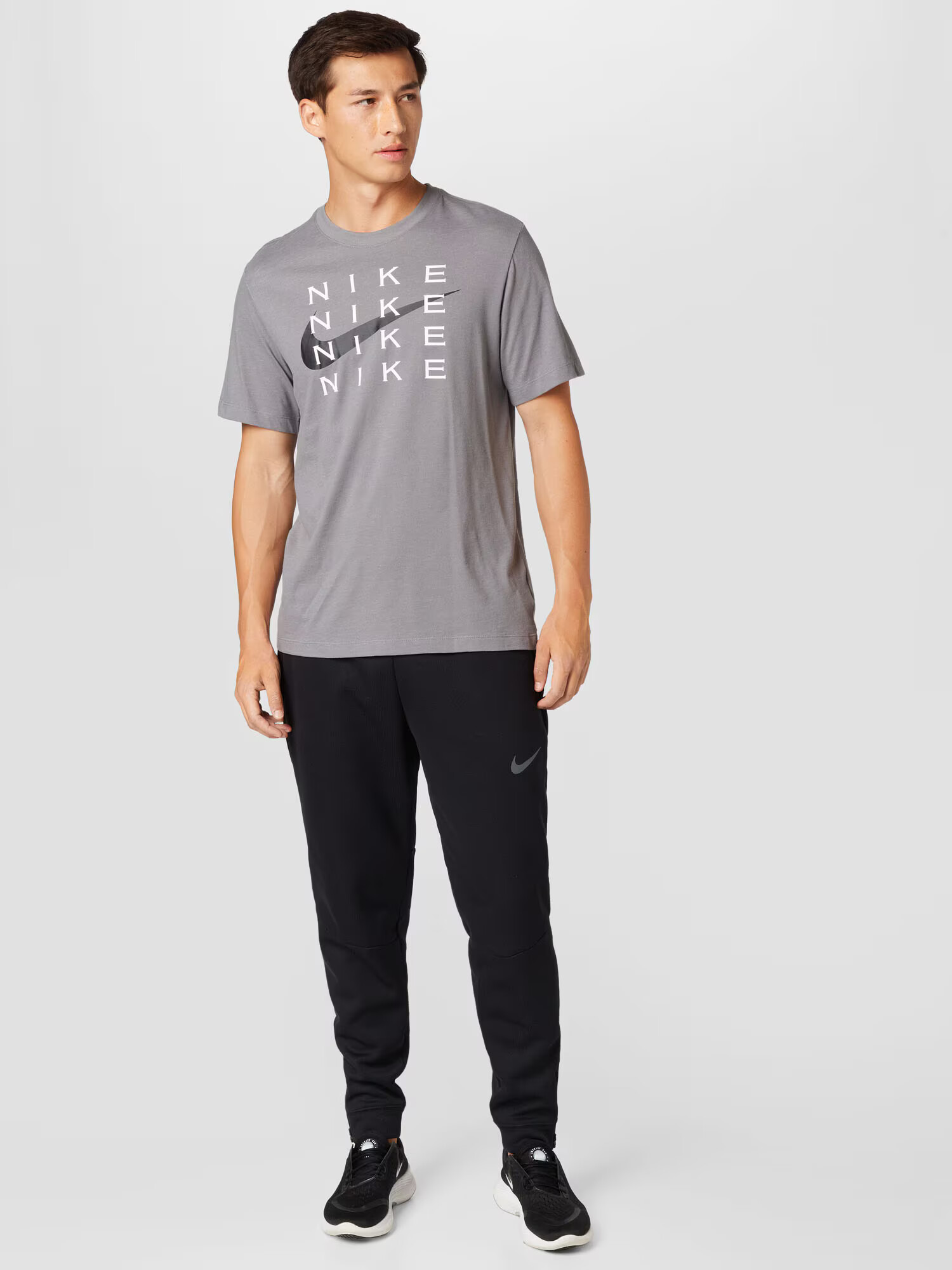 NIKE Tricou funcțional gri închis / negru / alb - Pled.ro