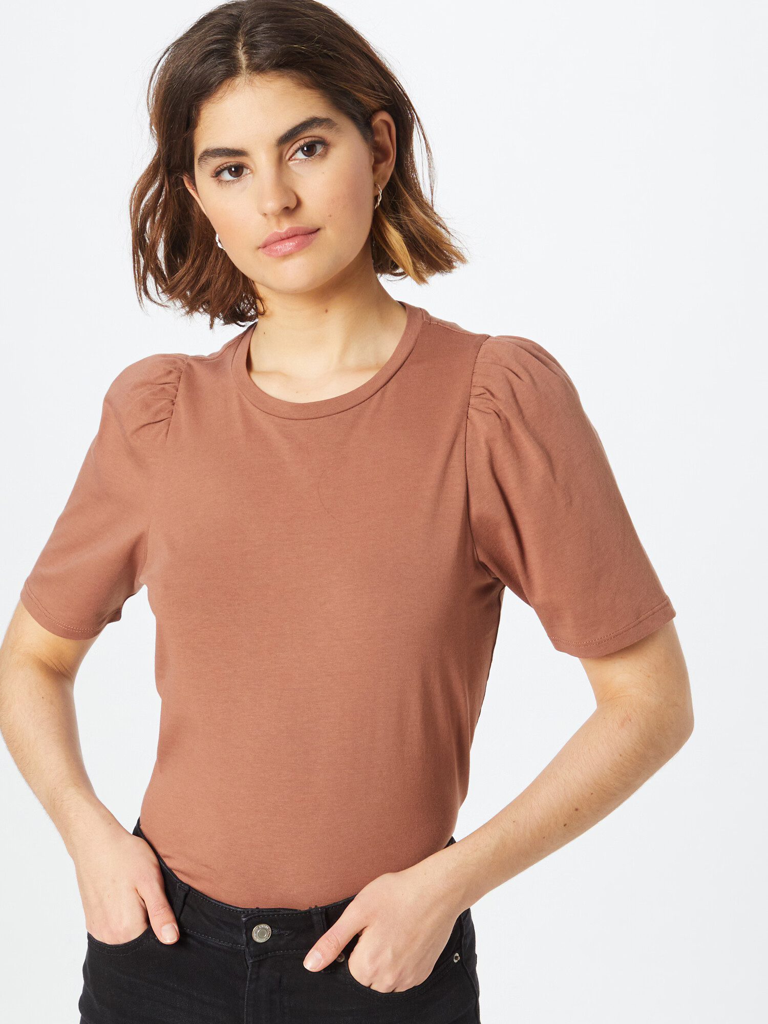 Noisy may Tricou 'SHOUT' maro caramel - Pled.ro