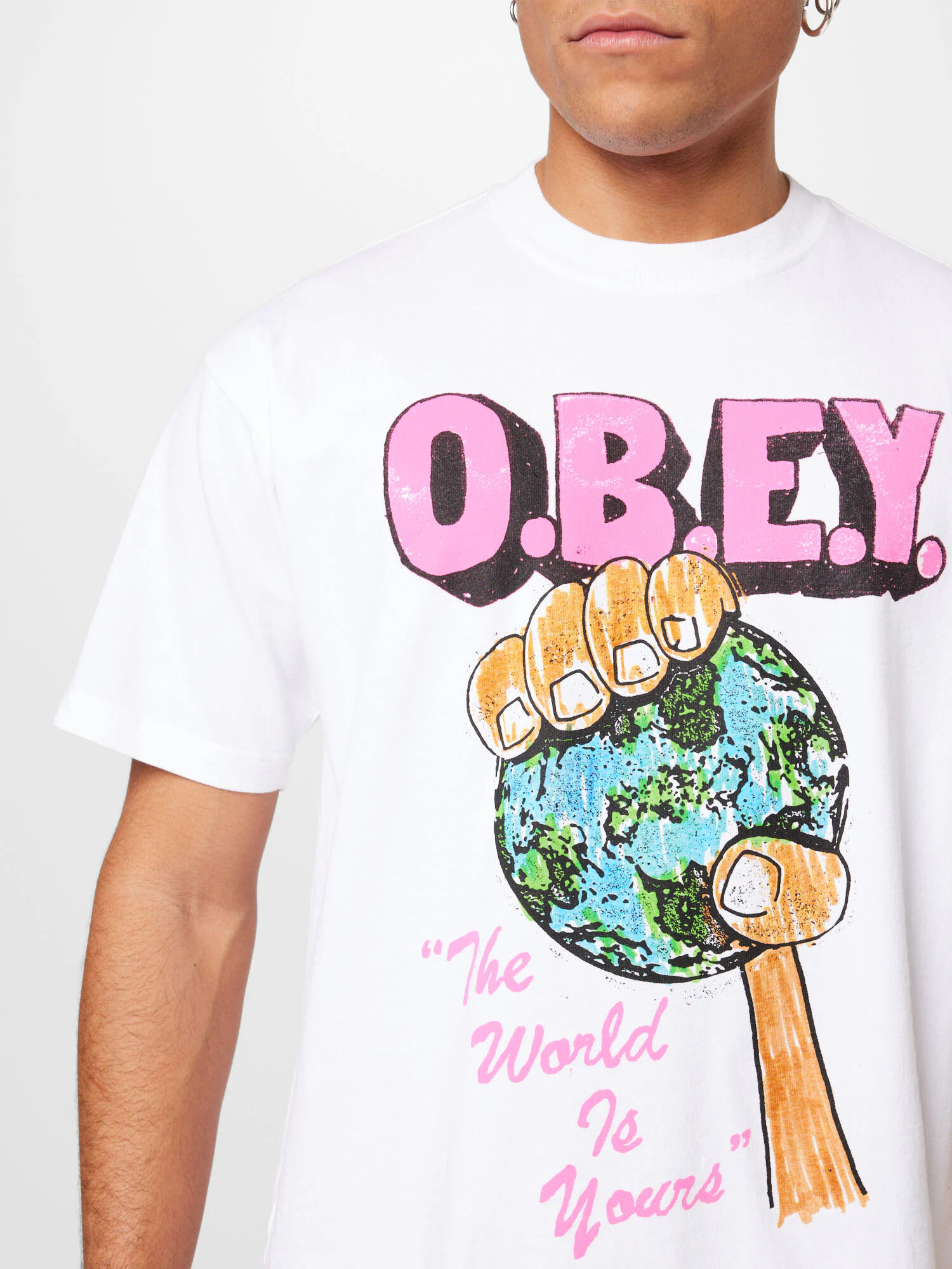 Obey Tricou albastru deschis / galben muștar / roz deschis / alb - Pled.ro