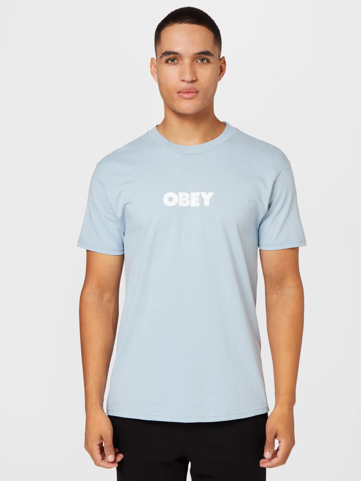 Obey Tricou 'BOLD' albastru deschis / alb - Pled.ro