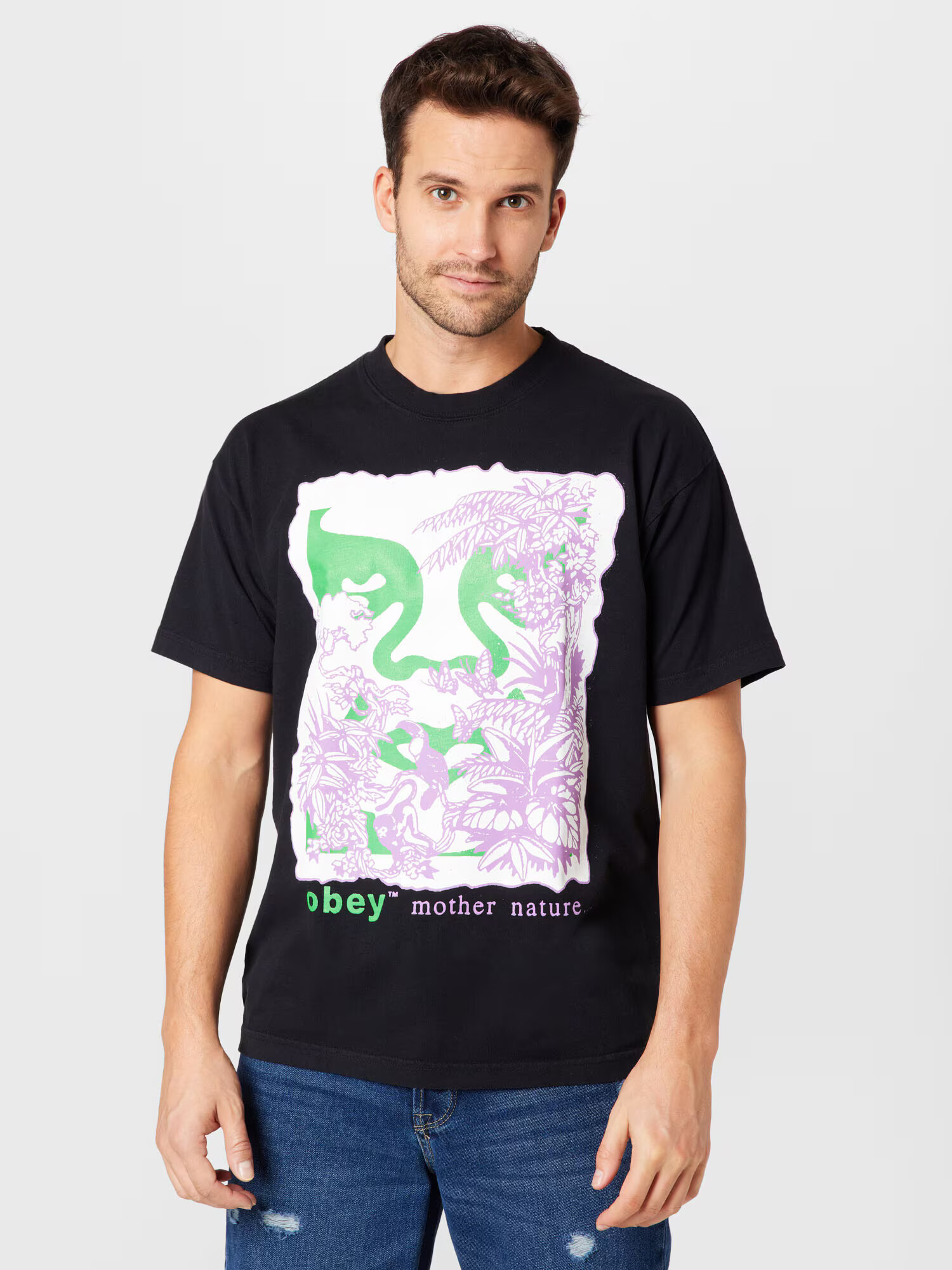 Obey Tricou 'MOTHER NATURE' verde / mov deschis / negru / alb - Pled.ro