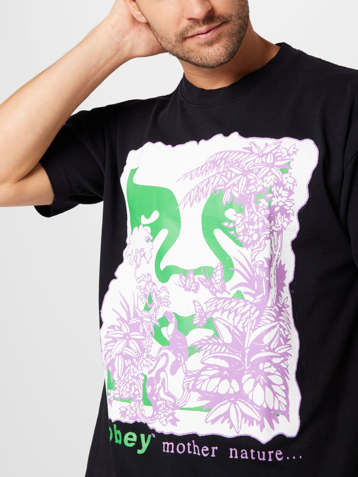 Obey Tricou 'MOTHER NATURE' verde / mov deschis / negru / alb - Pled.ro