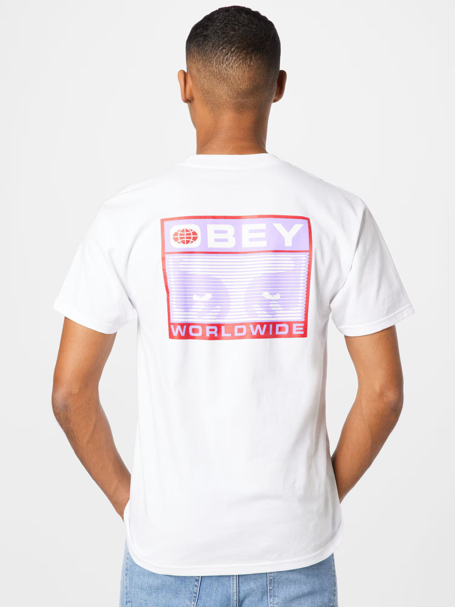 Obey Tricou mov deschis / roșu / alb - Pled.ro