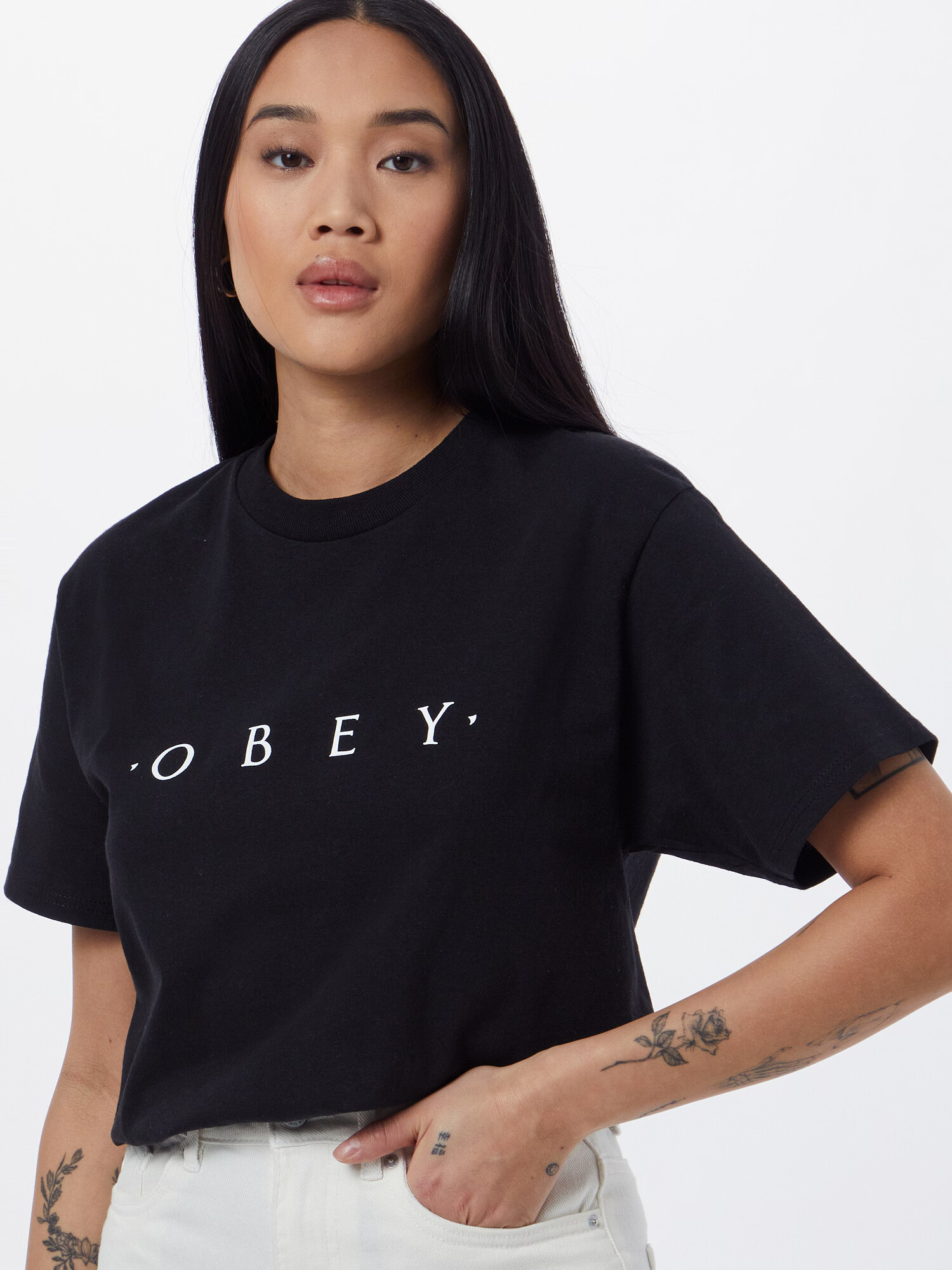 Obey Tricou 'NOVEL' negru / alb - Pled.ro