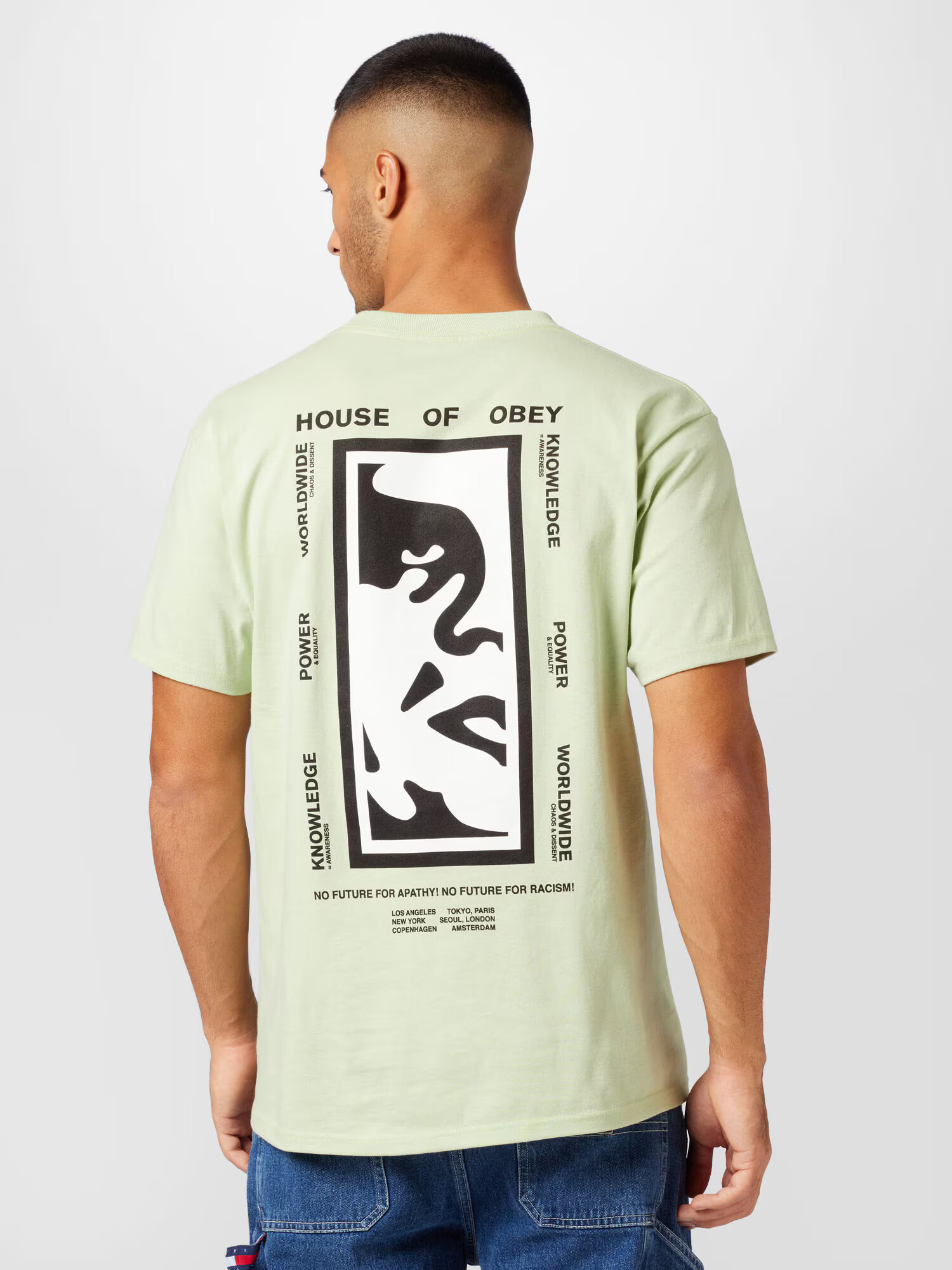 Obey Tricou 'POWER & EQUALITY' verde pastel / negru / alb - Pled.ro