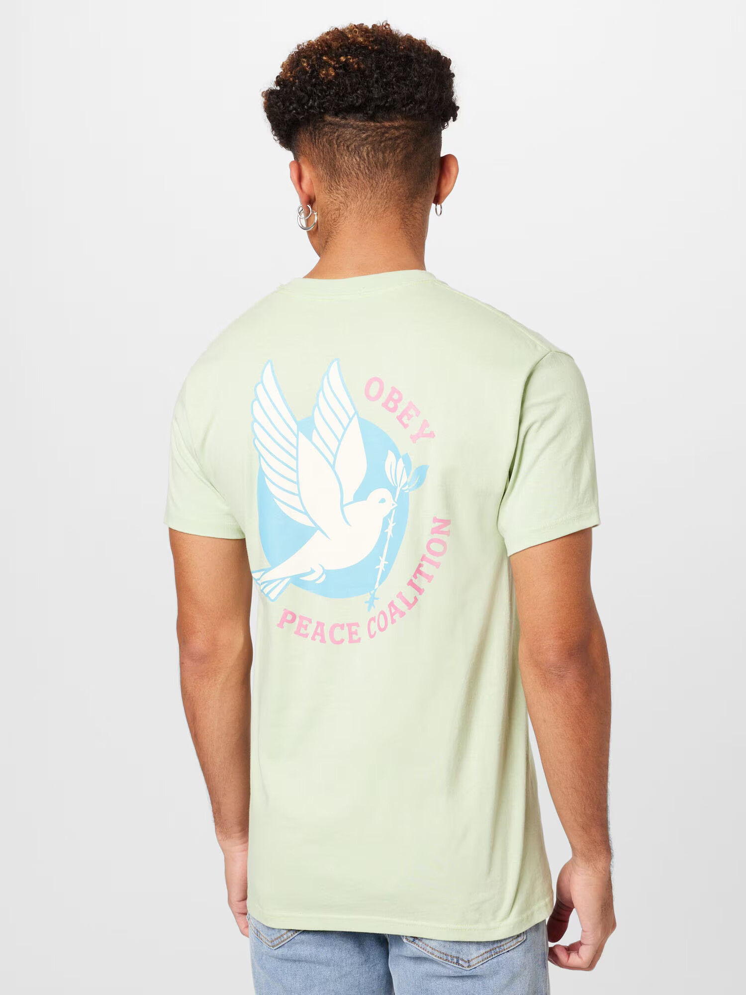 Obey Tricou turcoaz / verde pastel / roșu pastel / alb - Pled.ro