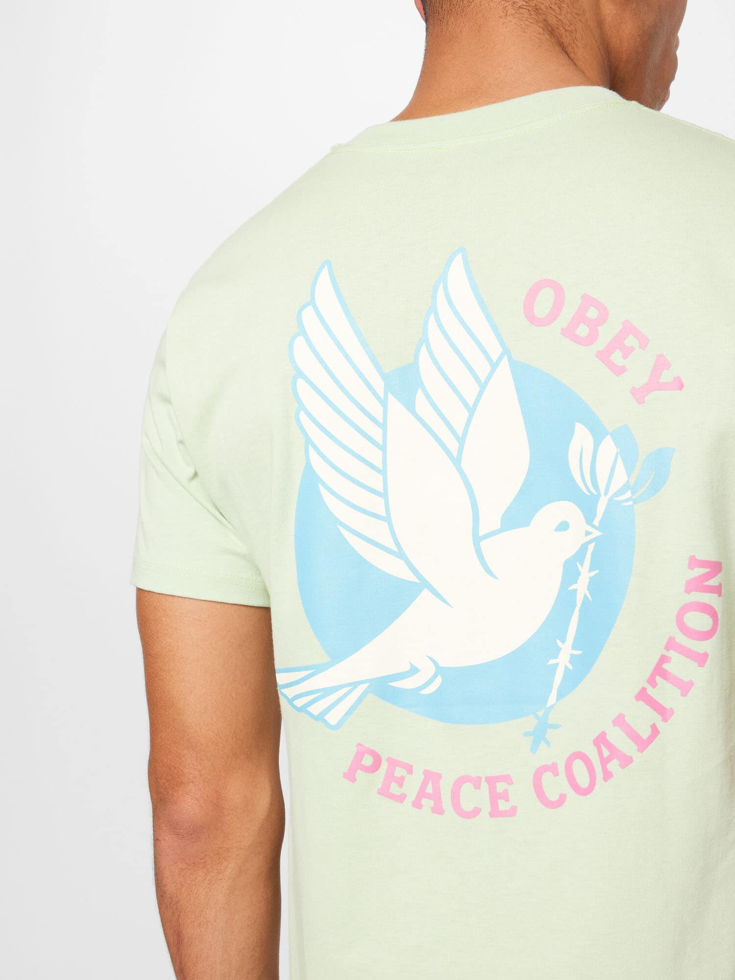 Obey Tricou turcoaz / verde pastel / roșu pastel / alb - Pled.ro