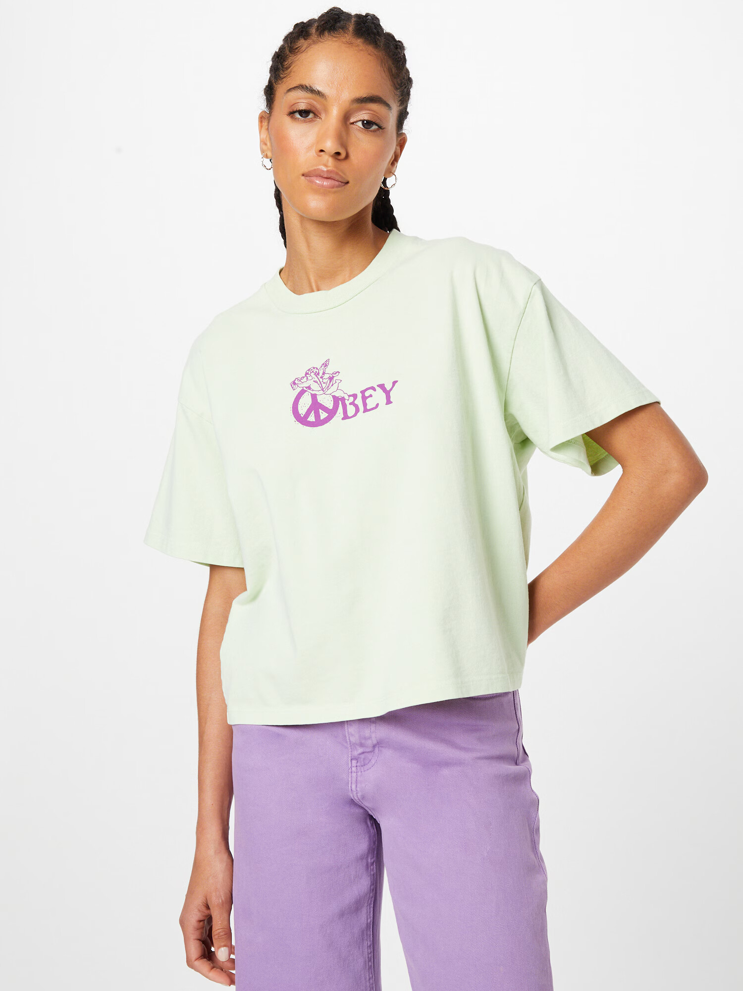 Obey Tricou verde deschis / lila - Pled.ro