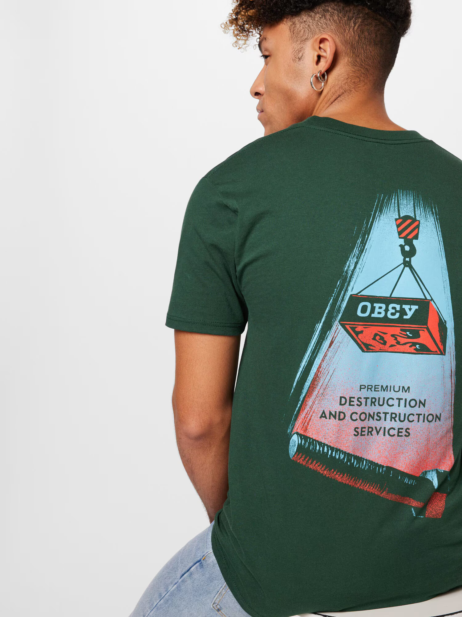 Obey Tricou verde închis - Pled.ro