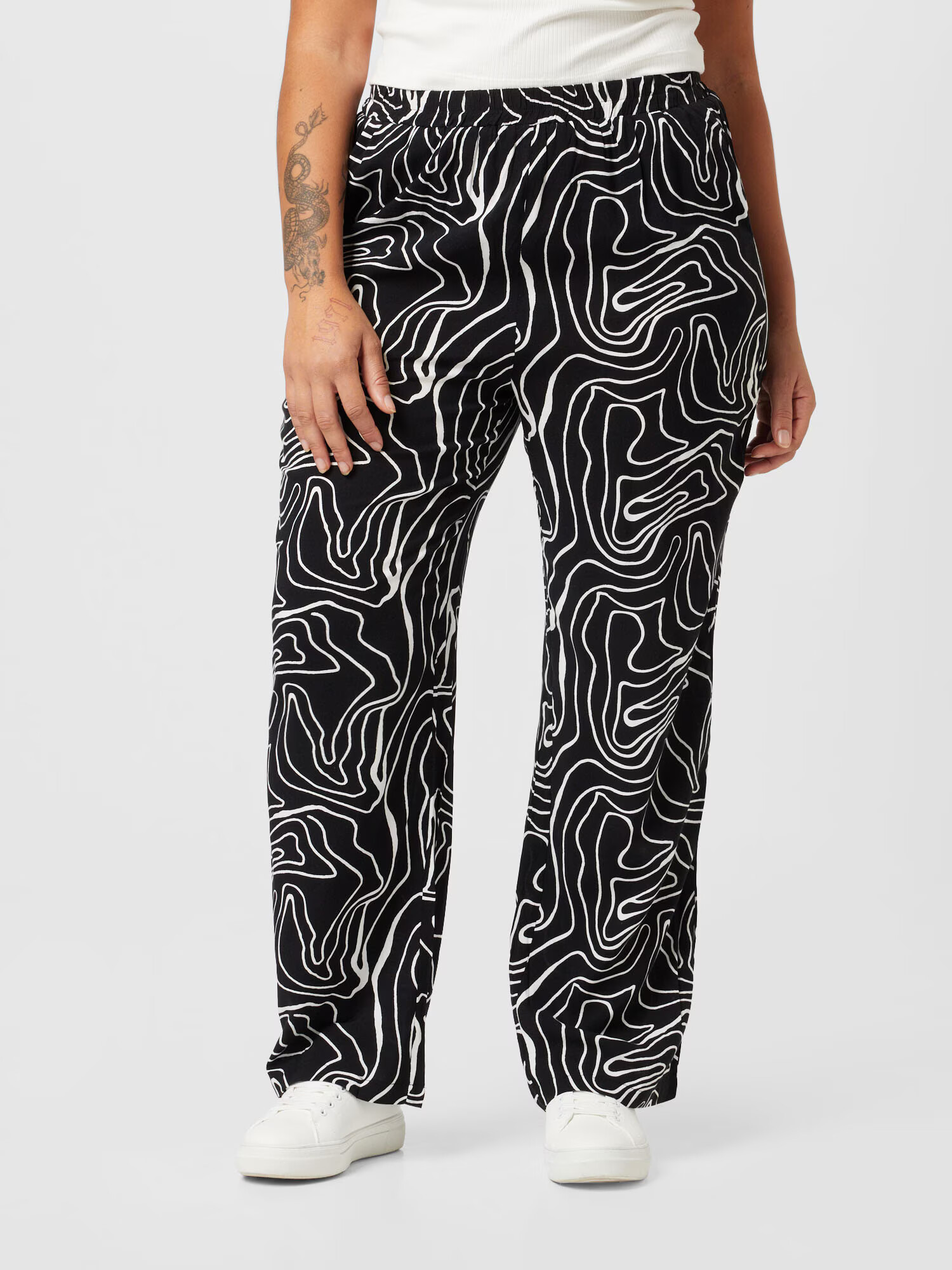 ONLY Carmakoma Pantaloni 'DES ALLIE' negru / alb - Pled.ro