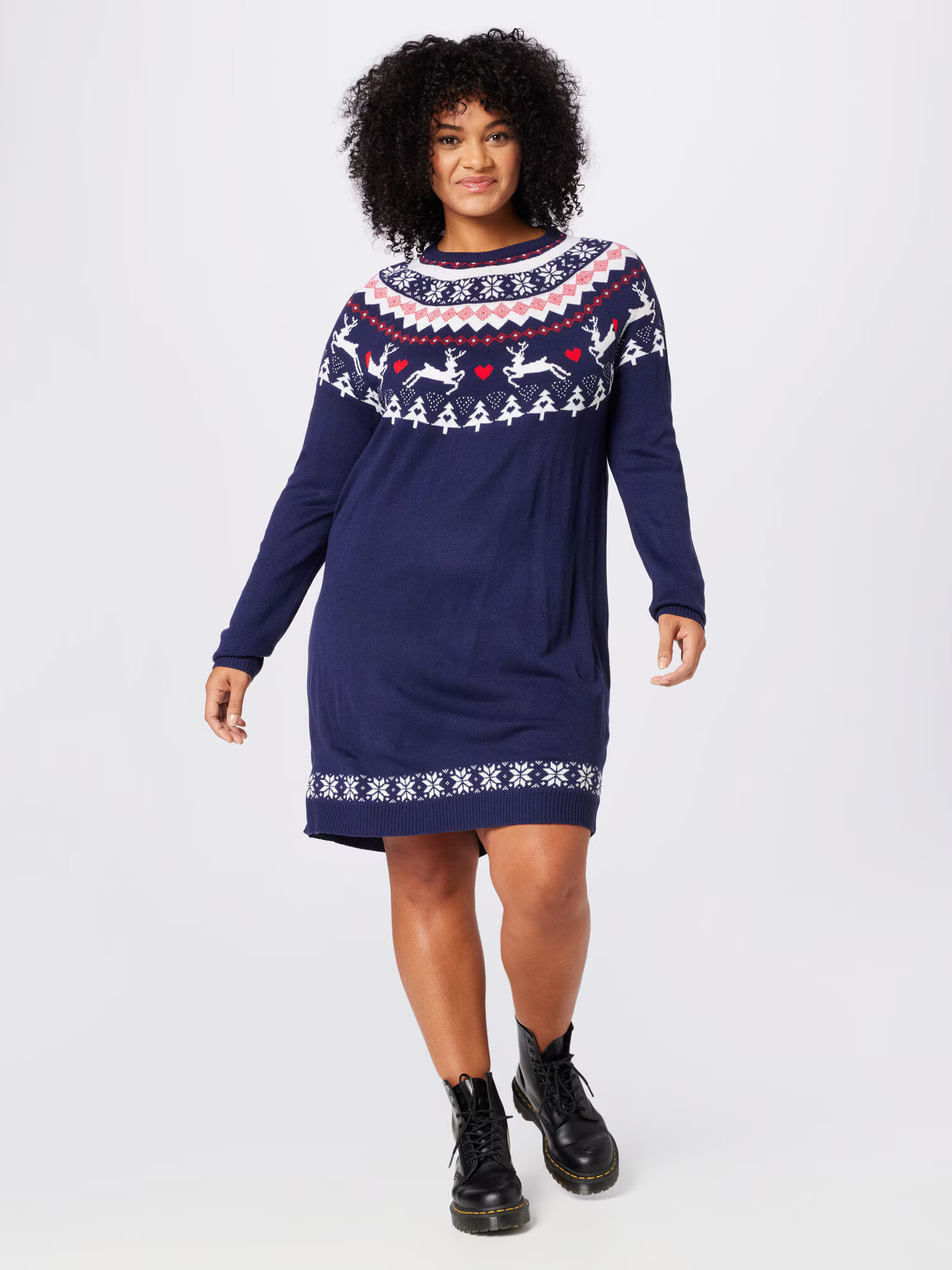 ONLY Carmakoma Rochie tricotat 'Snow' bleumarin / roșu / alb - Pled.ro