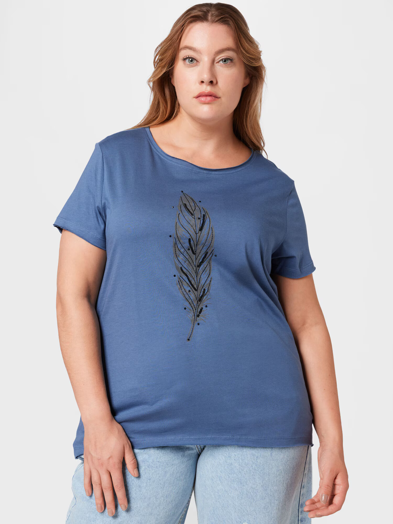 ONLY Carmakoma Tricou 'FEATHER' indigo / gri închis / negru - Pled.ro