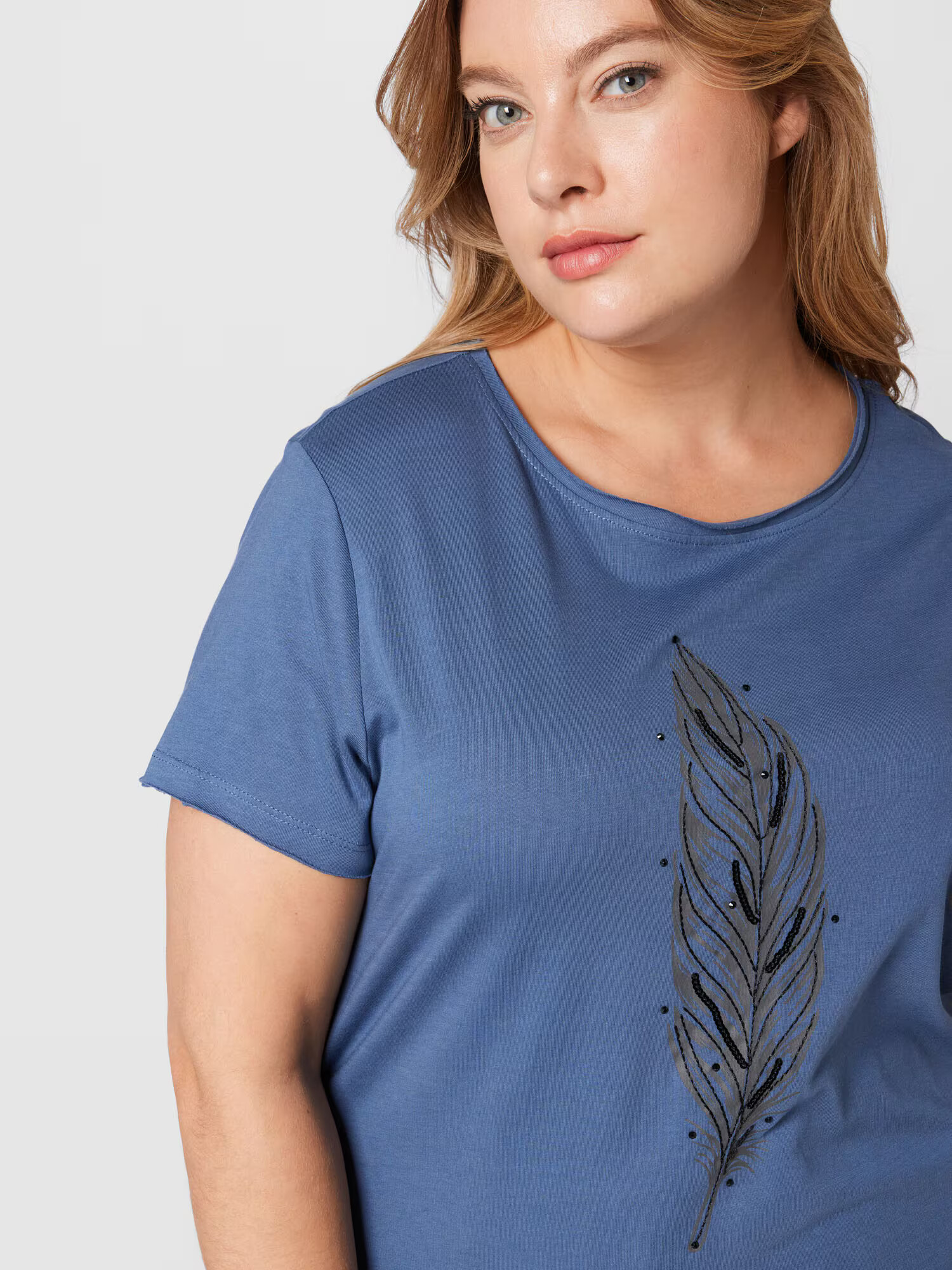 ONLY Carmakoma Tricou 'FEATHER' indigo / gri închis / negru - Pled.ro