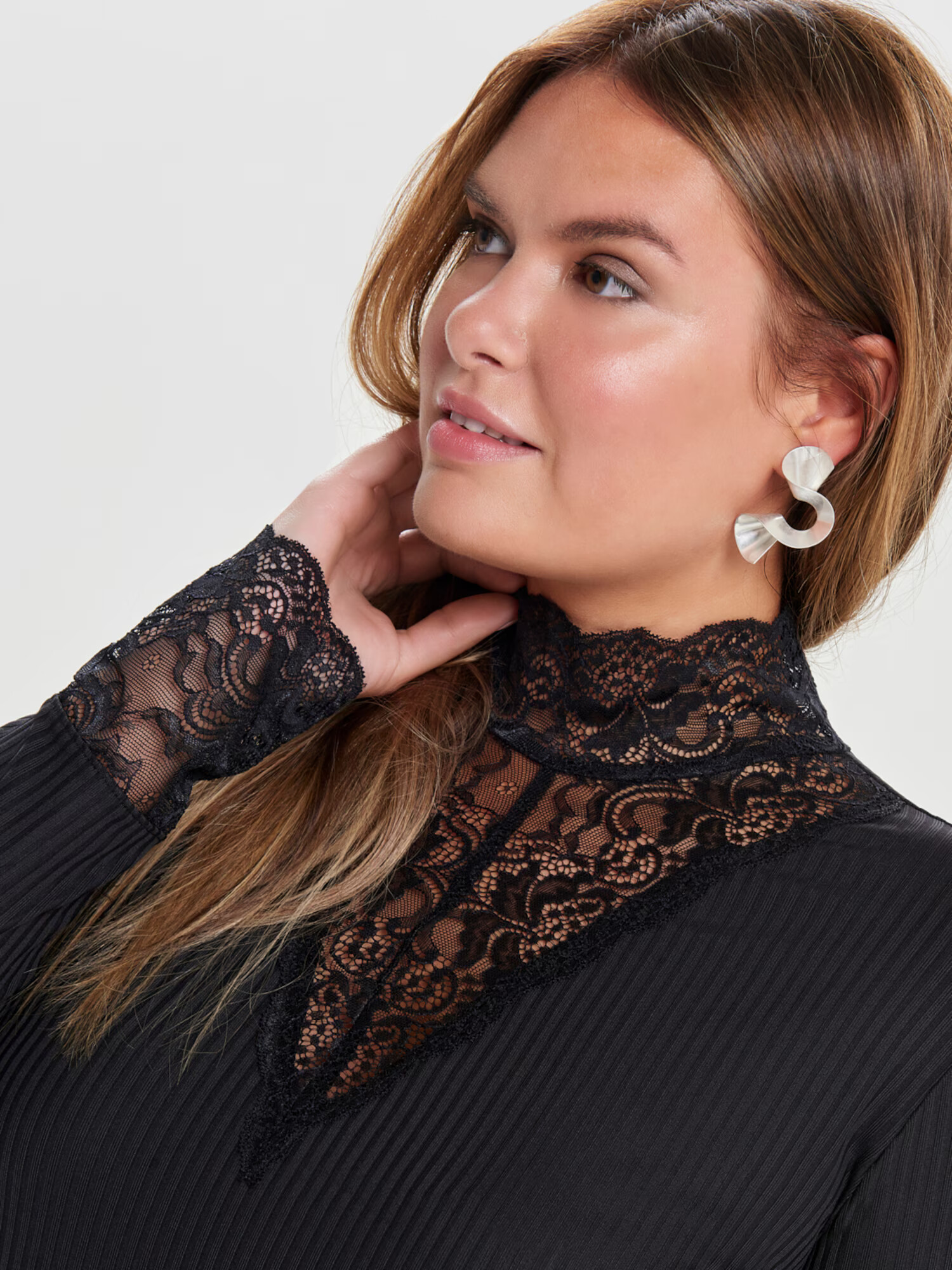 ONLY Carmakoma Tricou 'LACE' negru - Pled.ro