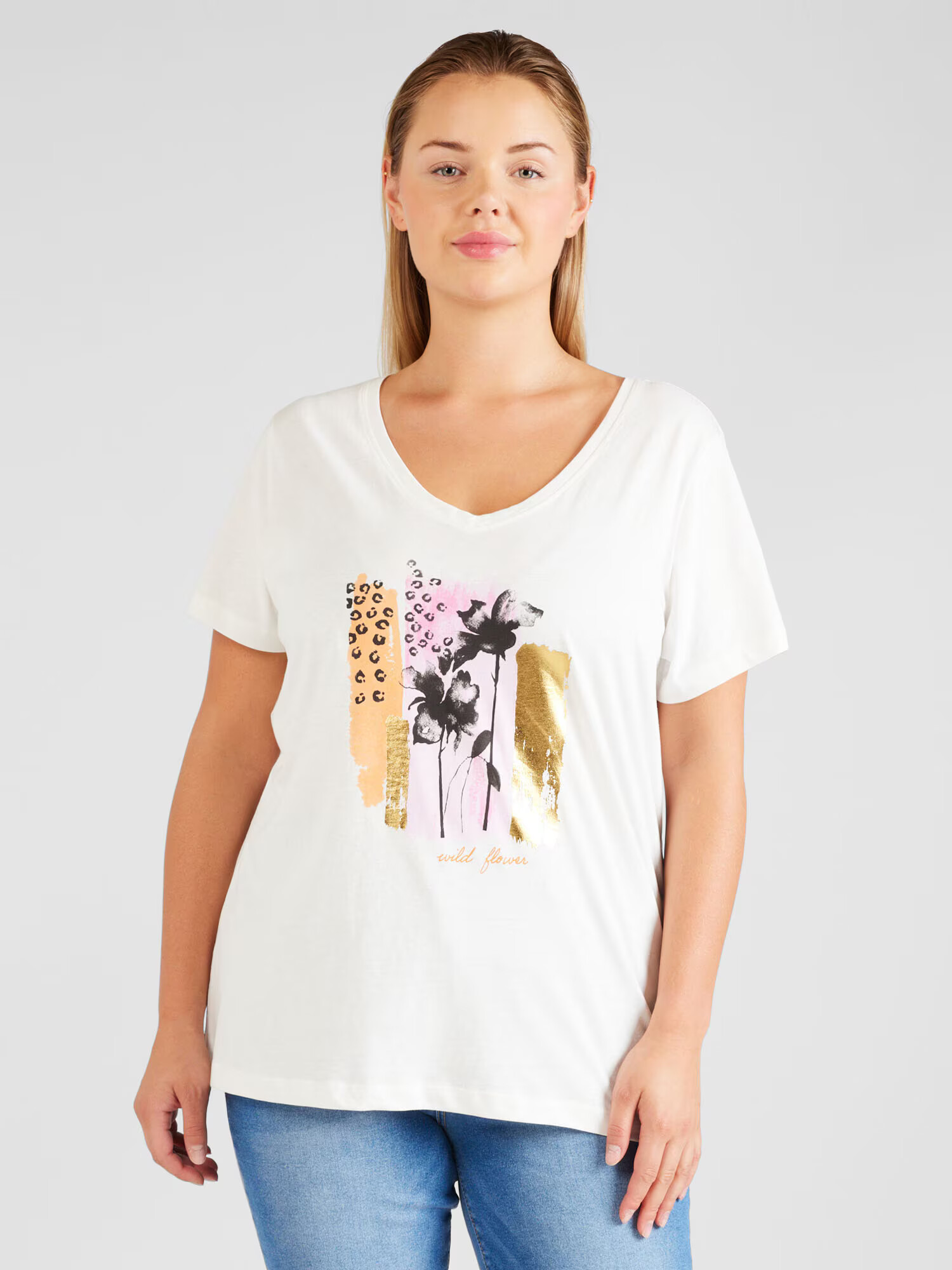 ONLY Carmakoma Tricou 'LISA' auriu / roz / negru / alb - Pled.ro