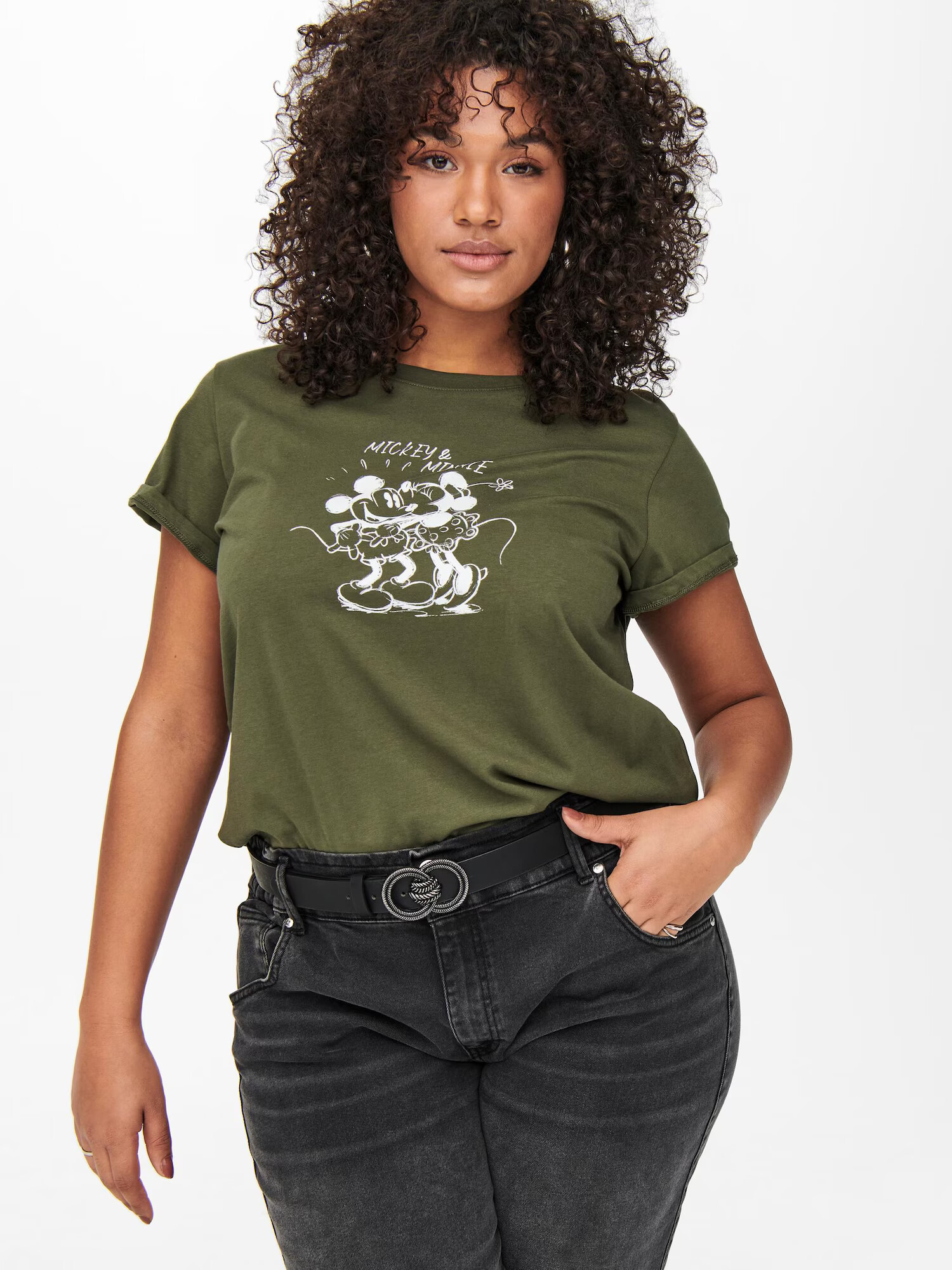 ONLY Carmakoma Tricou 'Minnie And Mickey' verde / alb - Pled.ro