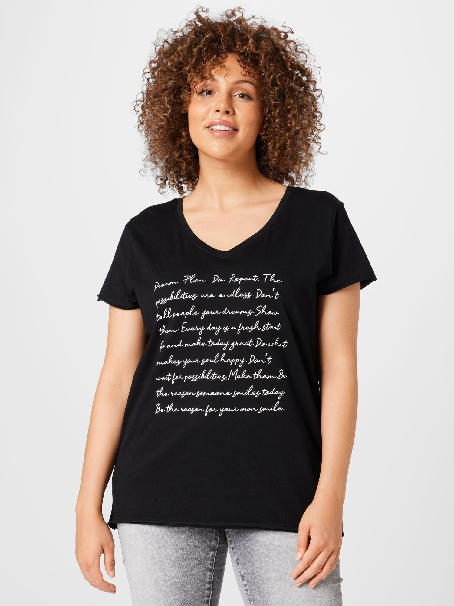 ONLY Carmakoma Tricou 'NOVELLA' negru / alb - Pled.ro