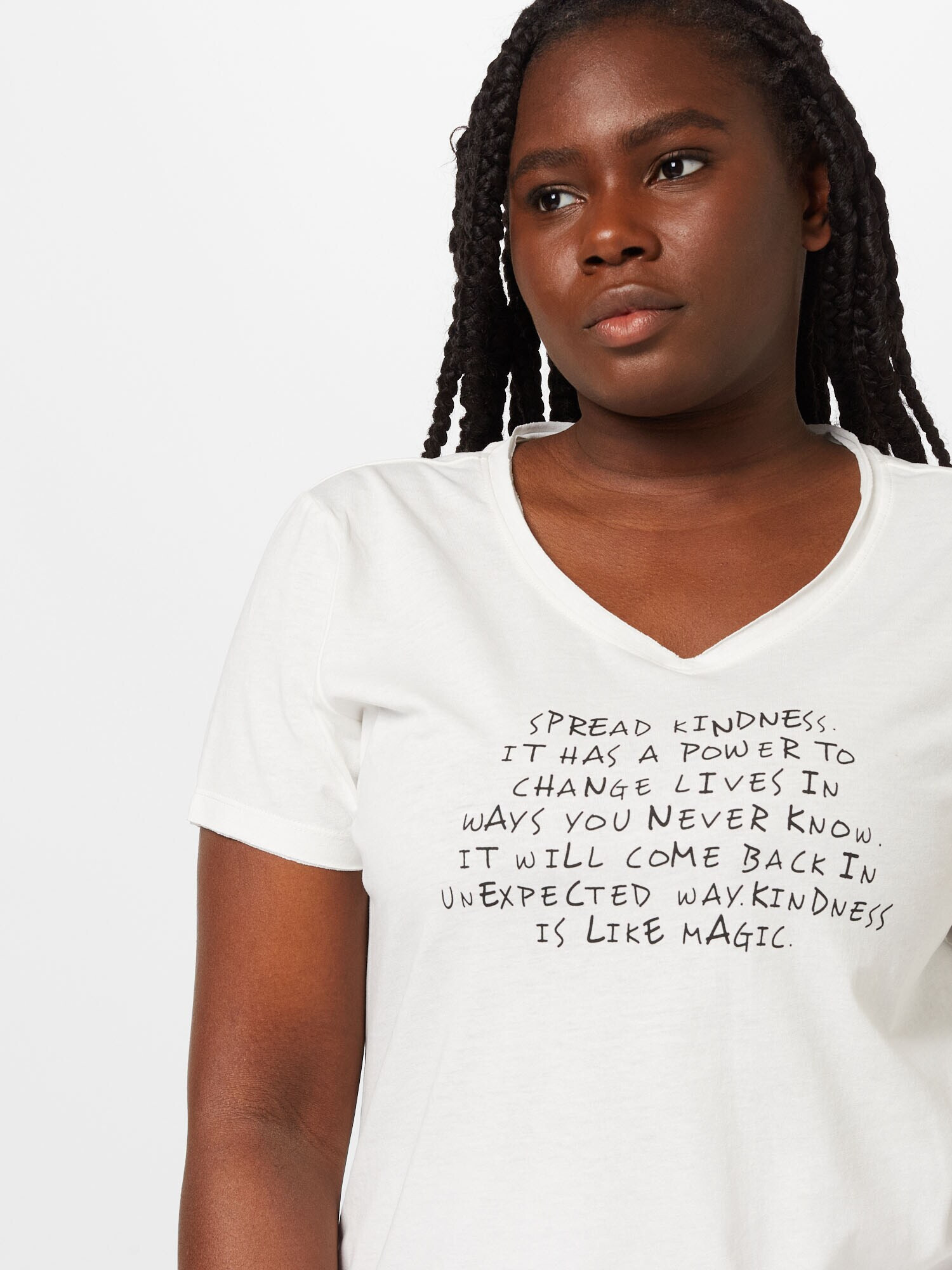 ONLY Carmakoma Tricou 'QUOTE' negru / alb - Pled.ro