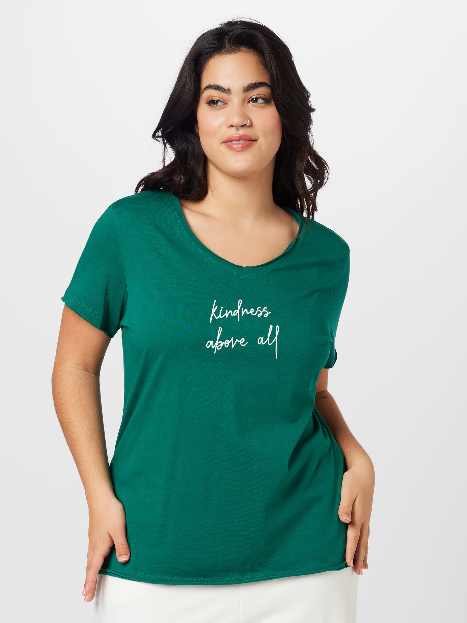 ONLY Carmakoma Tricou 'QUOTE' verde închis / alb murdar - Pled.ro