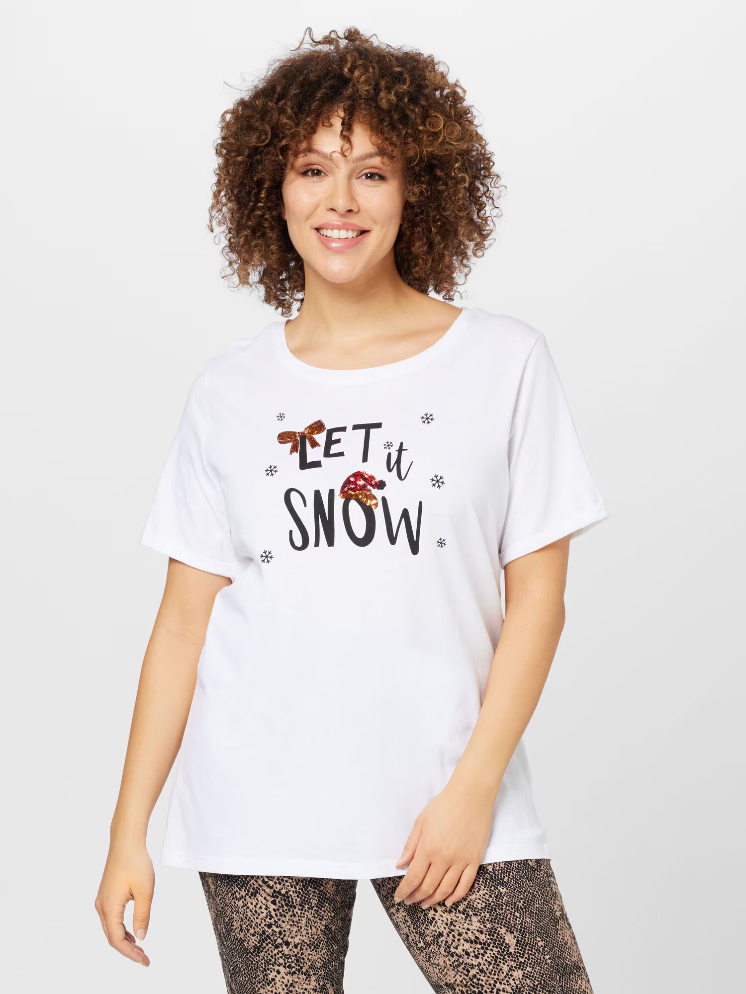 ONLY Carmakoma Tricou 'SNOW' portocaliu / roșu / negru / alb - Pled.ro