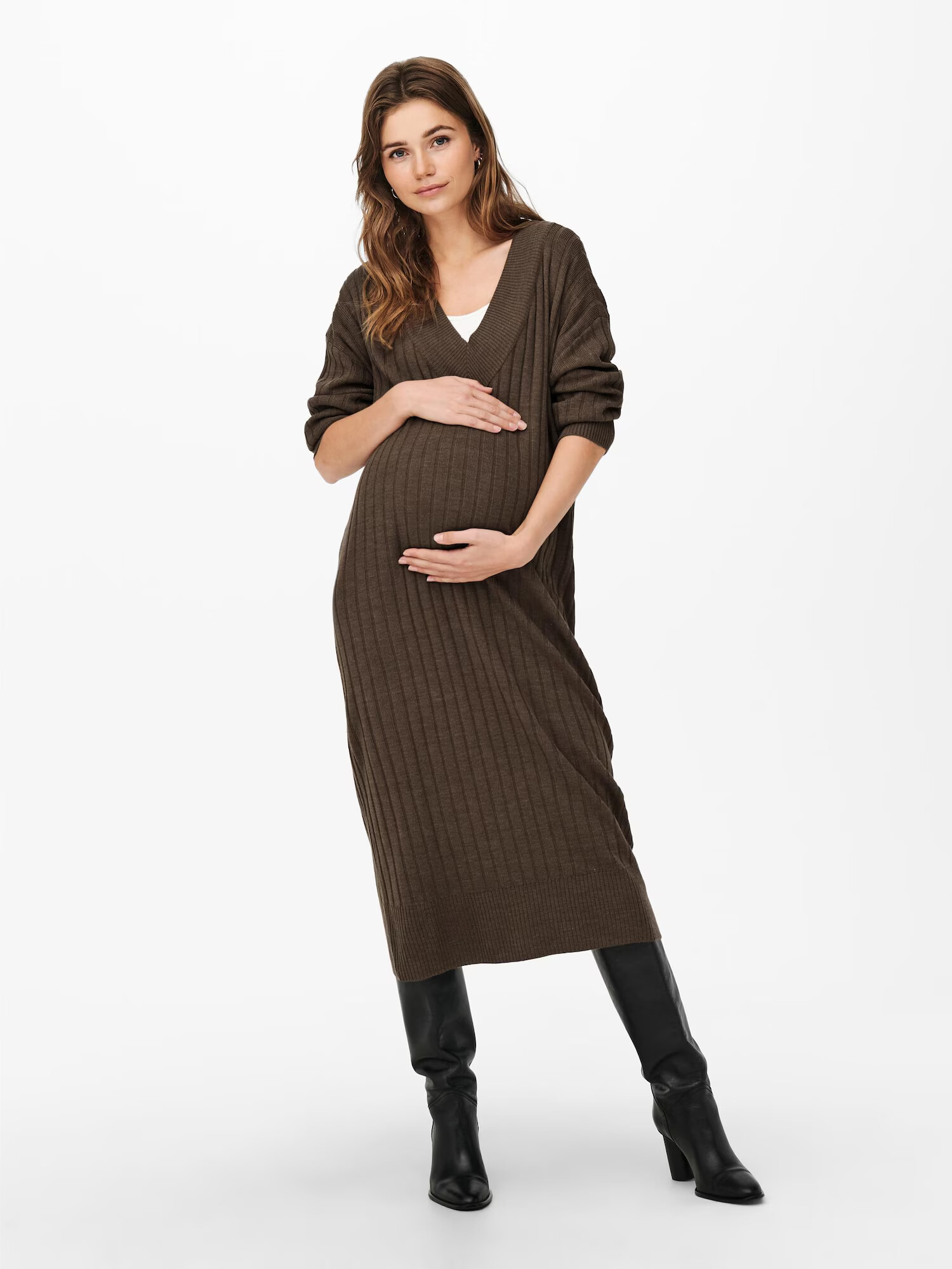 Only Maternity Rochie tricotat maro închis - Pled.ro