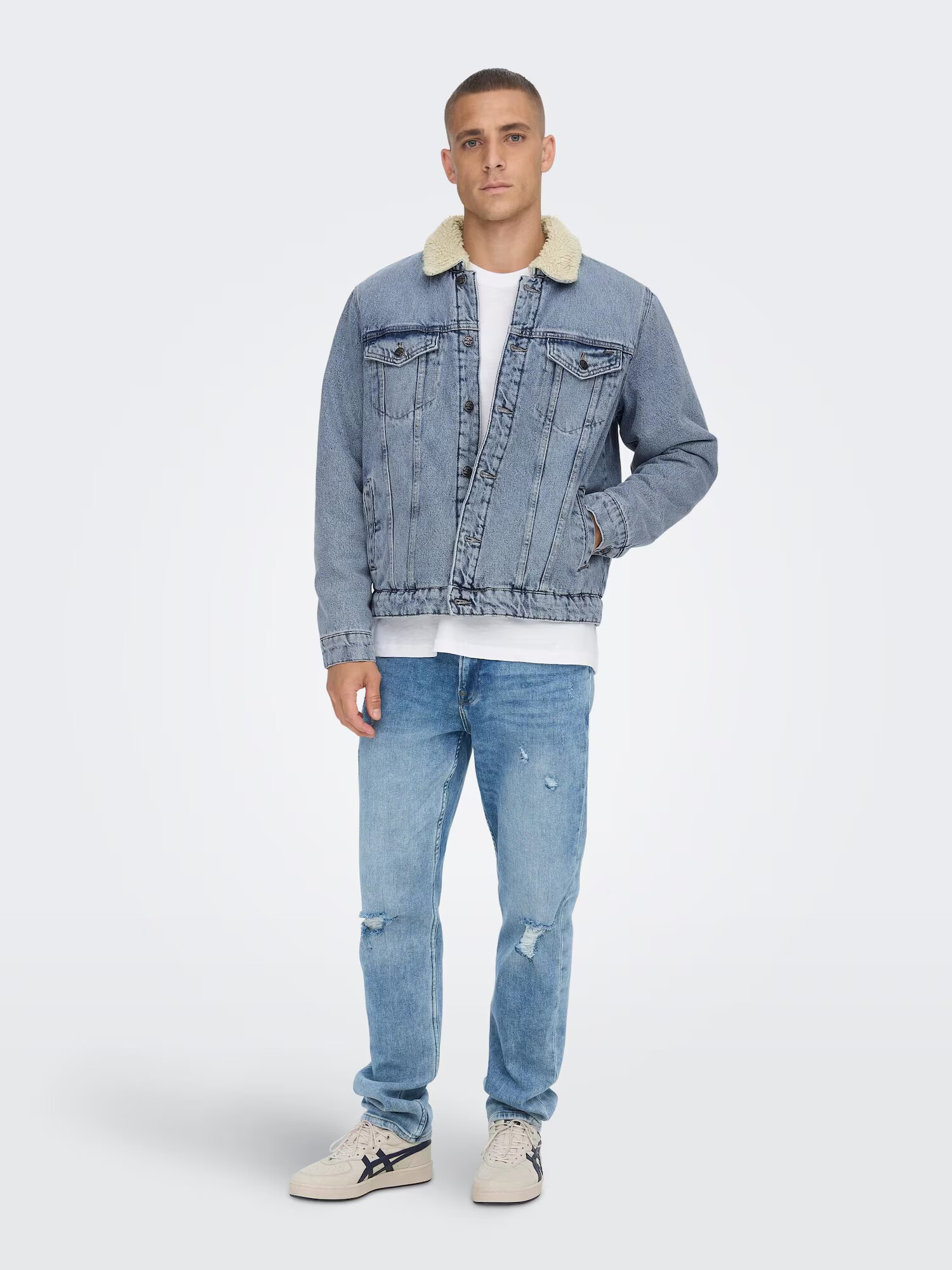 Only & Sons Geacă de primăvară-toamnă 'Louis' albastru denim / alb lână - Pled.ro